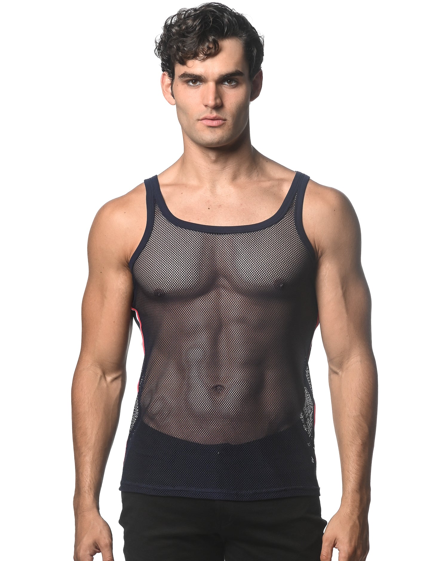 NAVY STRETCH MESH TANK WITH SIDE TAPE ST-11120