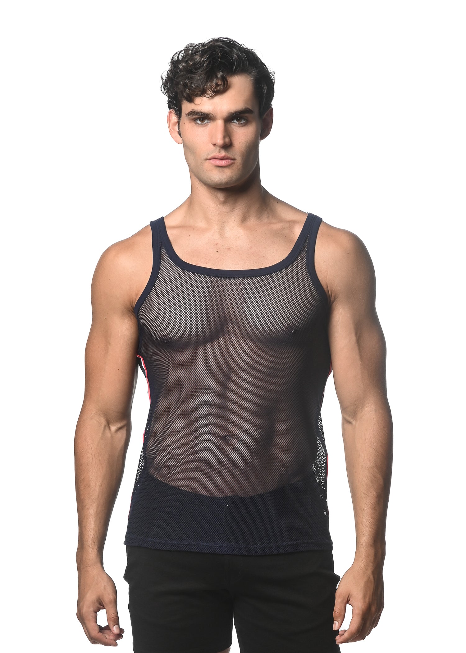 Poly Mesh Tank NAVY STRETCH MESH TANK WITH SIDE TAPE ST-11120