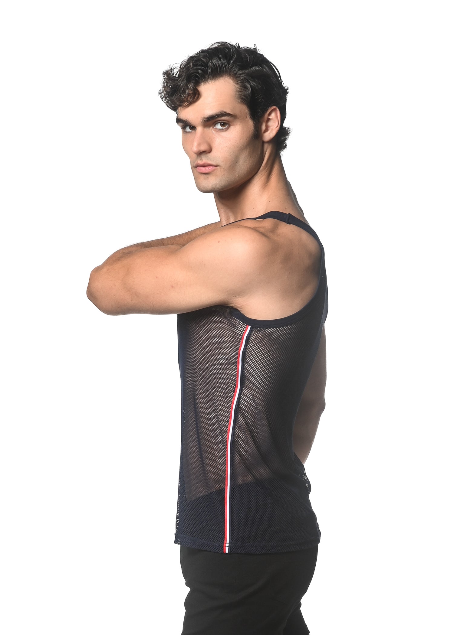 NAVY STRETCH MESH TANK WITH SIDE TAPE ST-11120