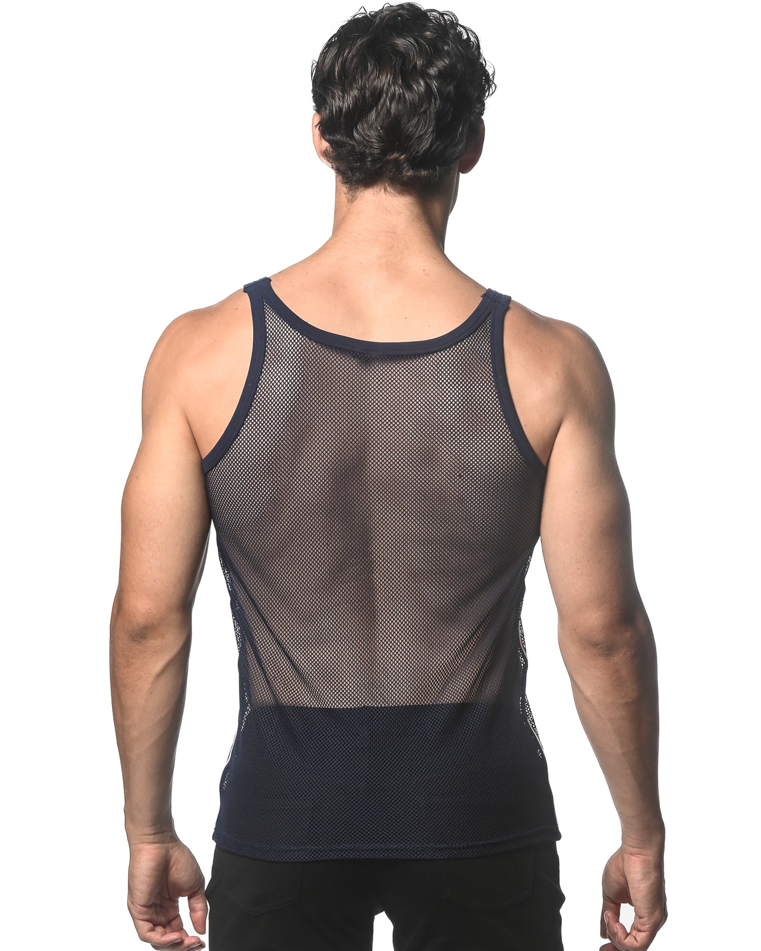 NAVY STRETCH MESH TANK WITH SIDE TAPE ST-11120