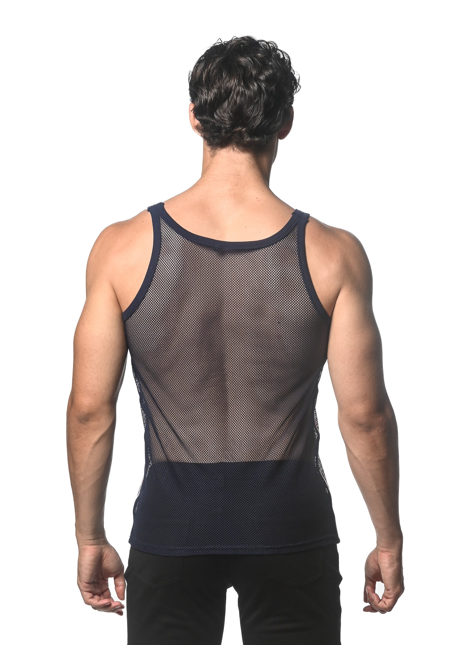 NAVY STRETCH MESH TANK WITH SIDE TAPE ST-11120