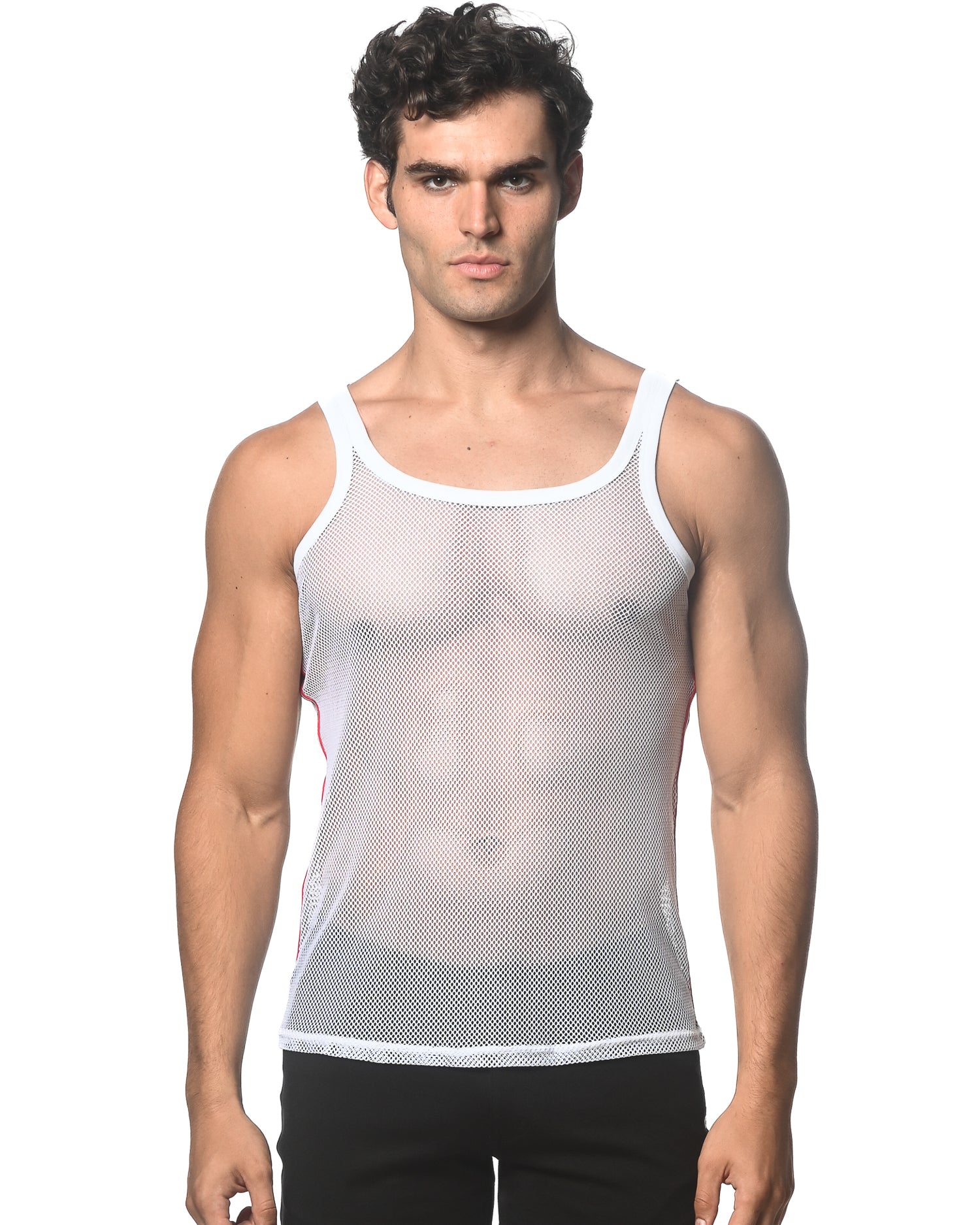 WHITE STRETCH MESH TANK WITH SIDE TAPE ST-11120
