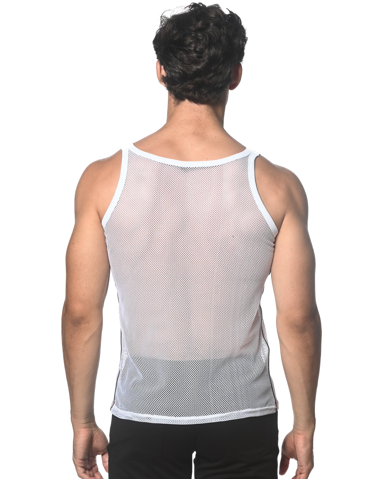 WHITE STRETCH MESH TANK WITH SIDE TAPE ST-11120