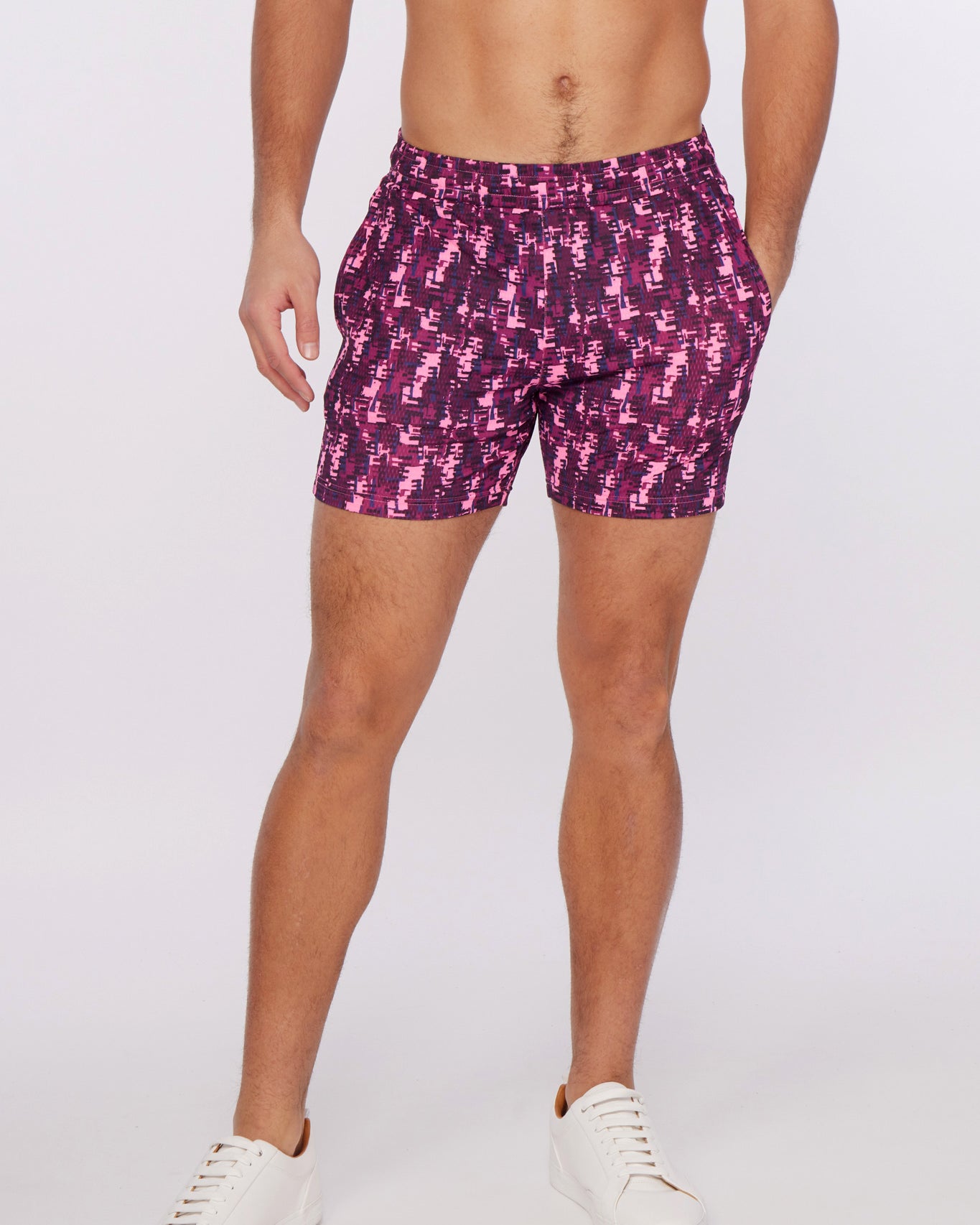 MERLOT/PINK PATCHWORK STRETCH PERFORMANCE SHORTS ST-1466-57 FINAL SALE
