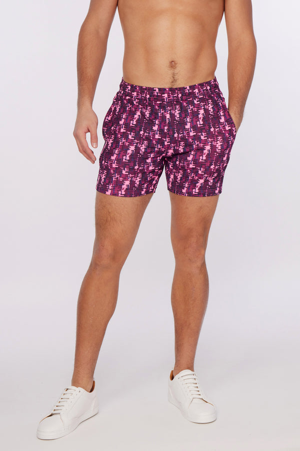 MERLOT/PINK PATCHWORK STRETCH PERFORMANCE SHORTS ST-1466-57 Final Sale