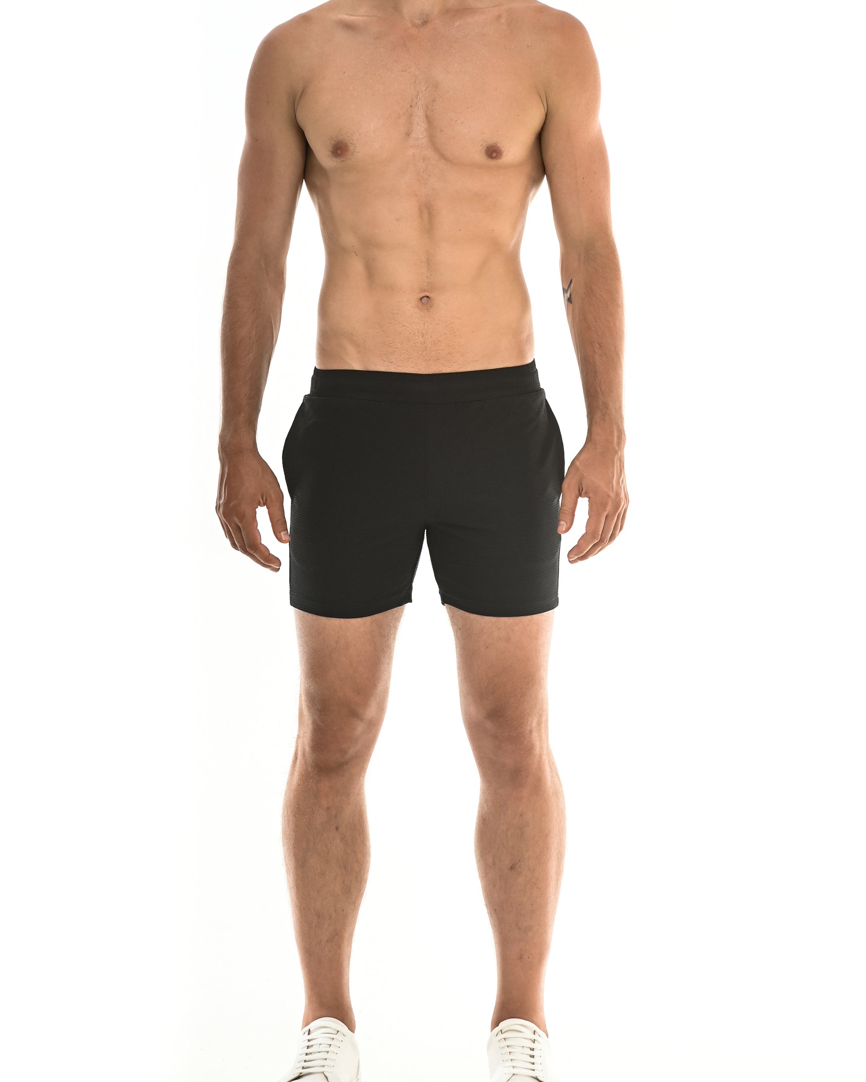 BLACK TEXTURED STRETCH PERFORMANCE SHORT ST-1466-63