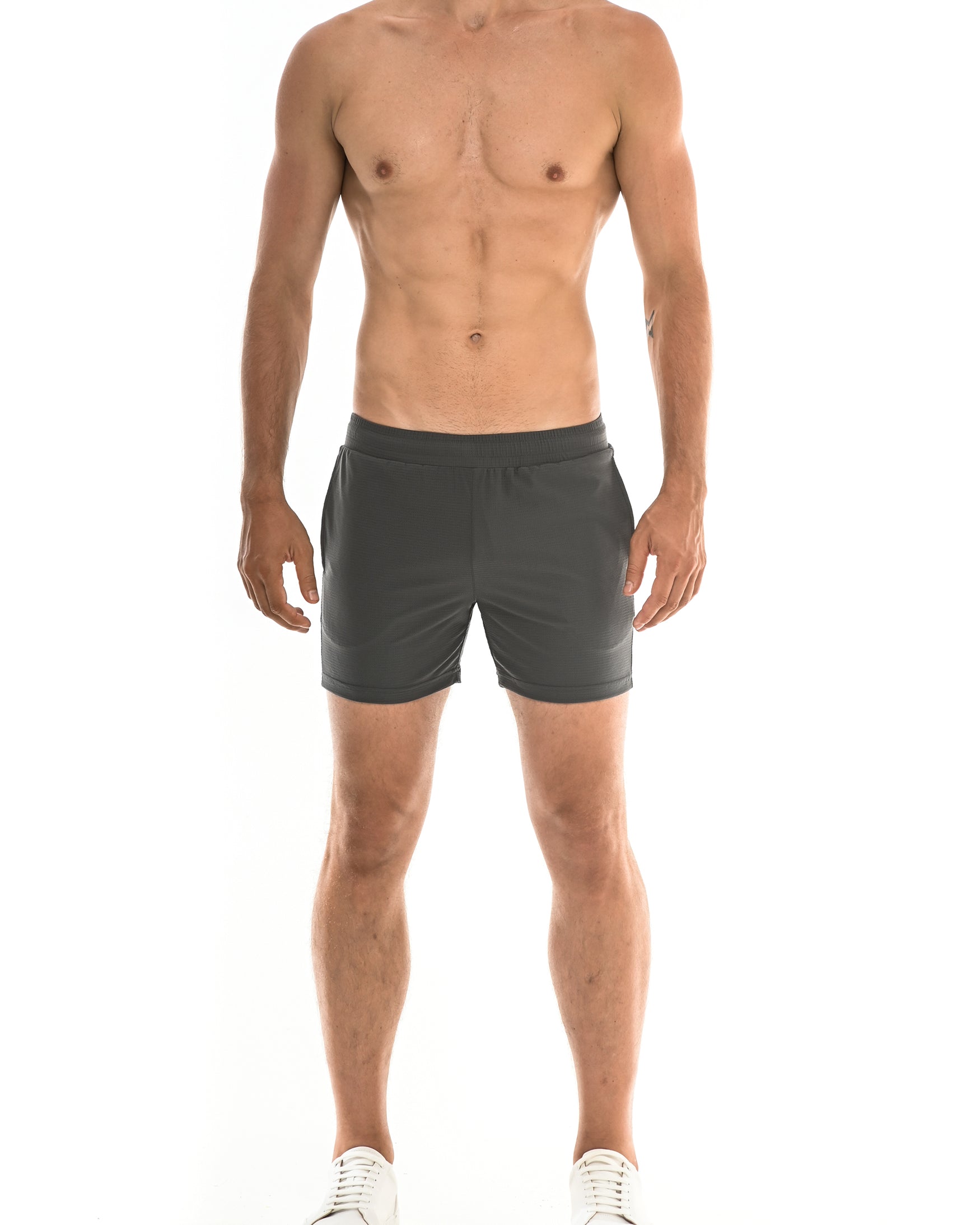 GREY TEXTURED STRETCH PERFORMANCE SHORT ST-1466-63
