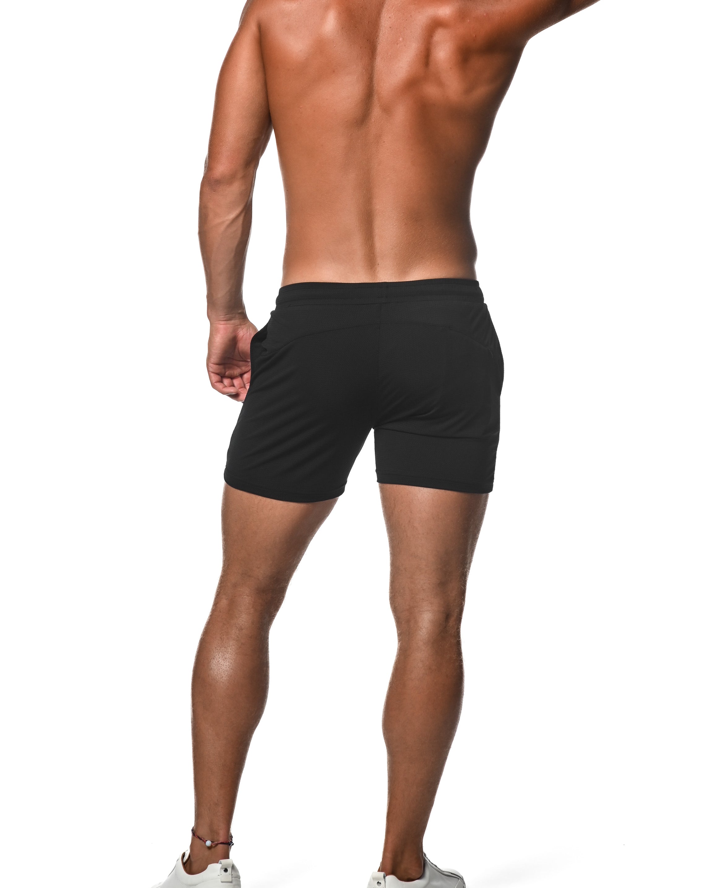 BLACK MESH GRID STRETCH PERFORMANCE SHORTS  ST-1466-74