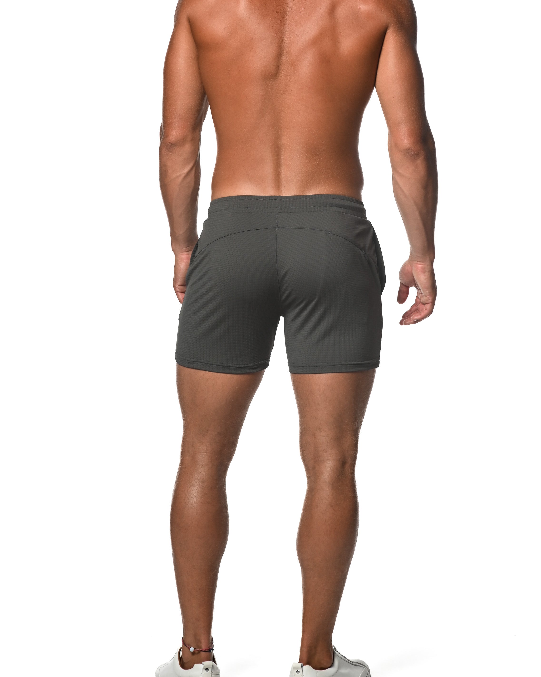 CHARCOAL MESH GRID STRETCH PERFORMANCE SHORTS  ST-1466-74