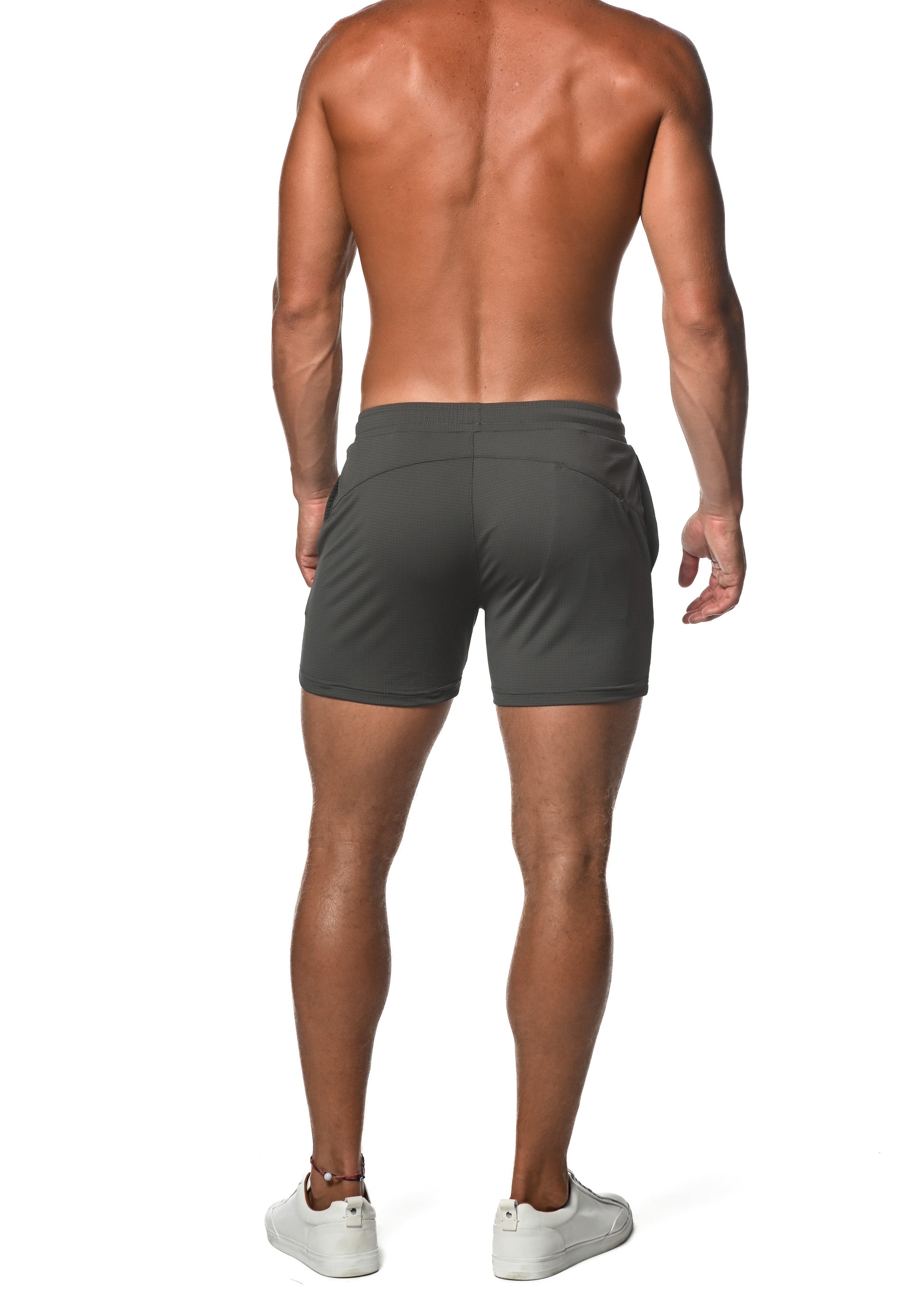 CHARCOAL MESH GRID STRETCH PERFORMANCE SHORTS  ST-1466-74
