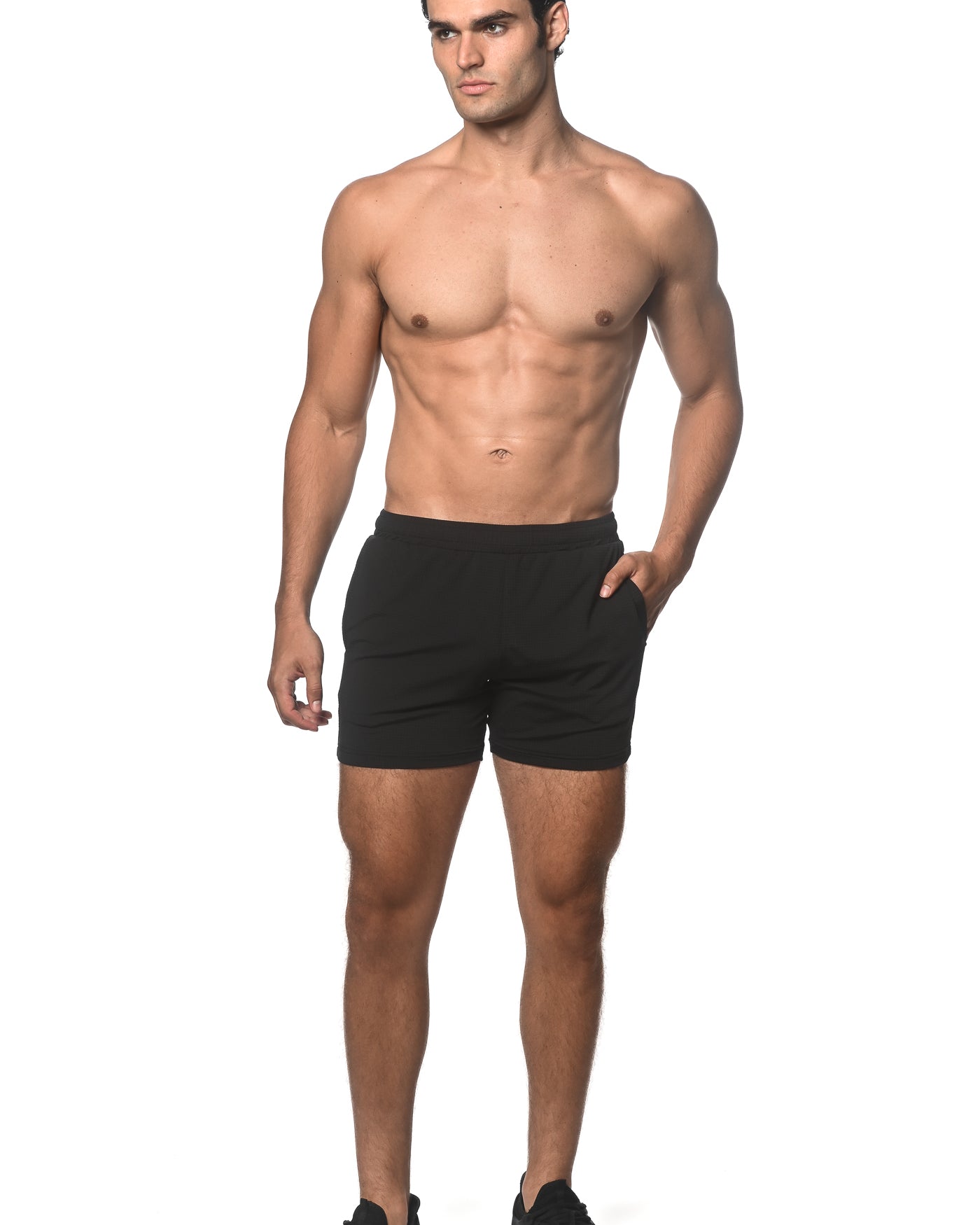 BLACK TEXTURED MESH PERFORMANCE SHORTS ST-1466-88