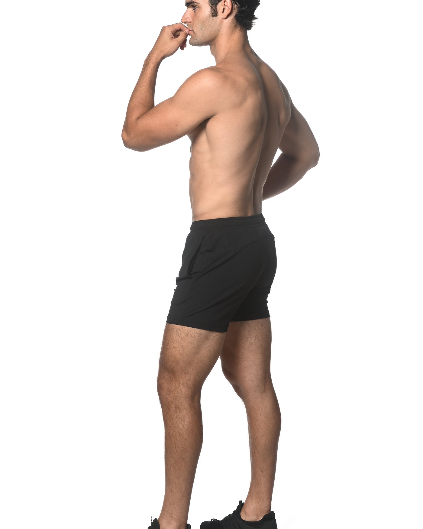 BLACK TEXTURED MESH PERFORMANCE SHORTS ST-1466-88