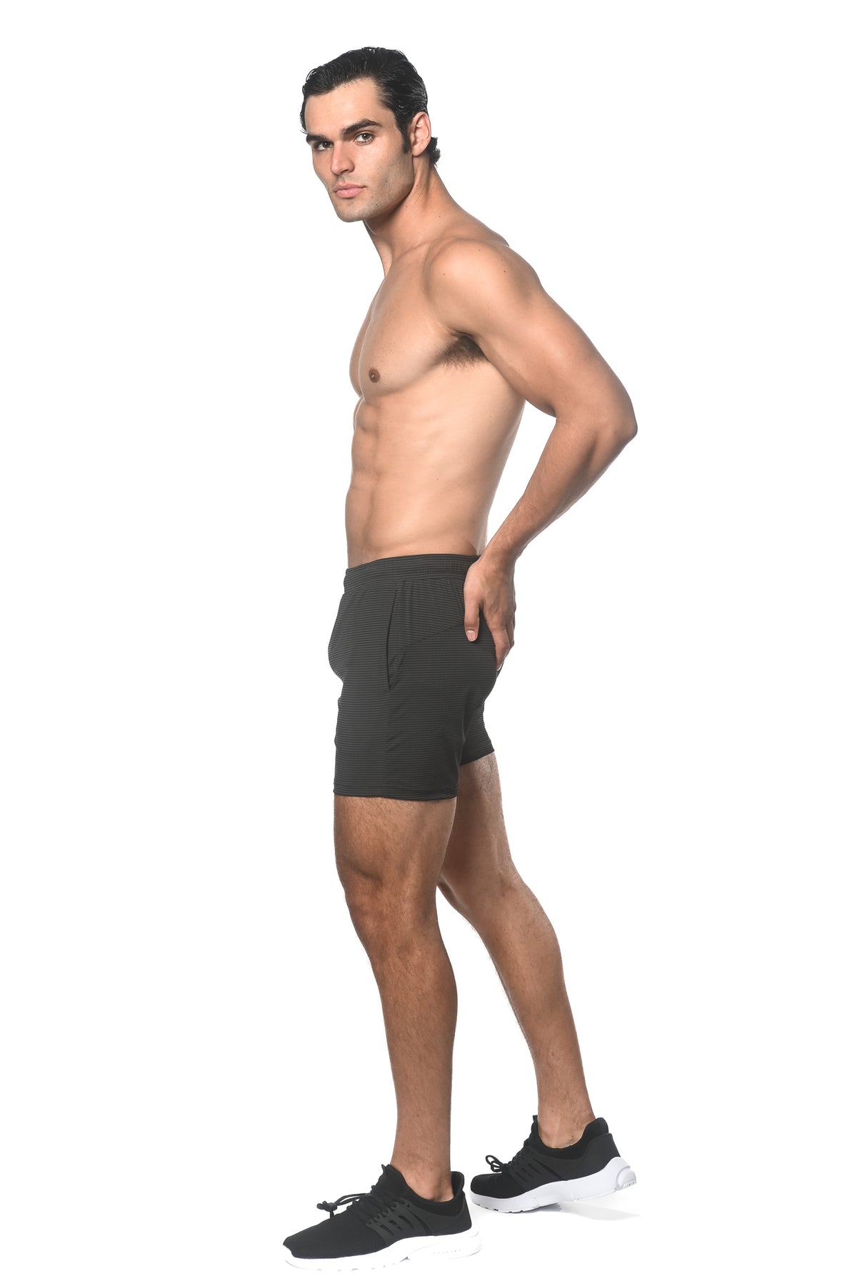 BLACK/GREY STRIPE PERFORMANCE SHORTS ST-1466-90