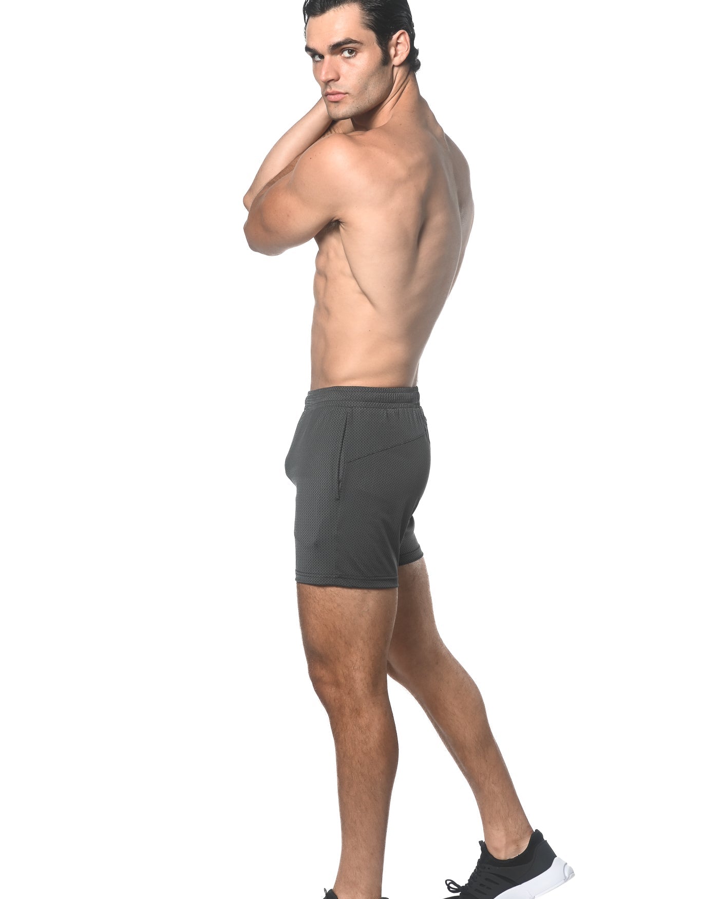 CHARCOAL TEXTURED MESH PERFORMANCE SHORTS ST-1466-92