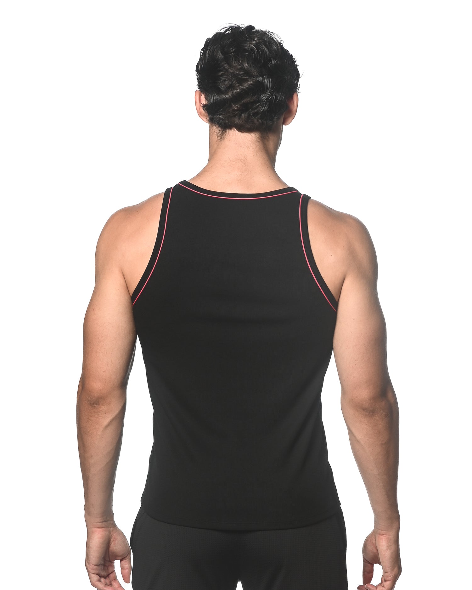BLACK/CORAL COTTON/TENCEL RIB TANK TOP W/CONTRAST PIPING STA-16009