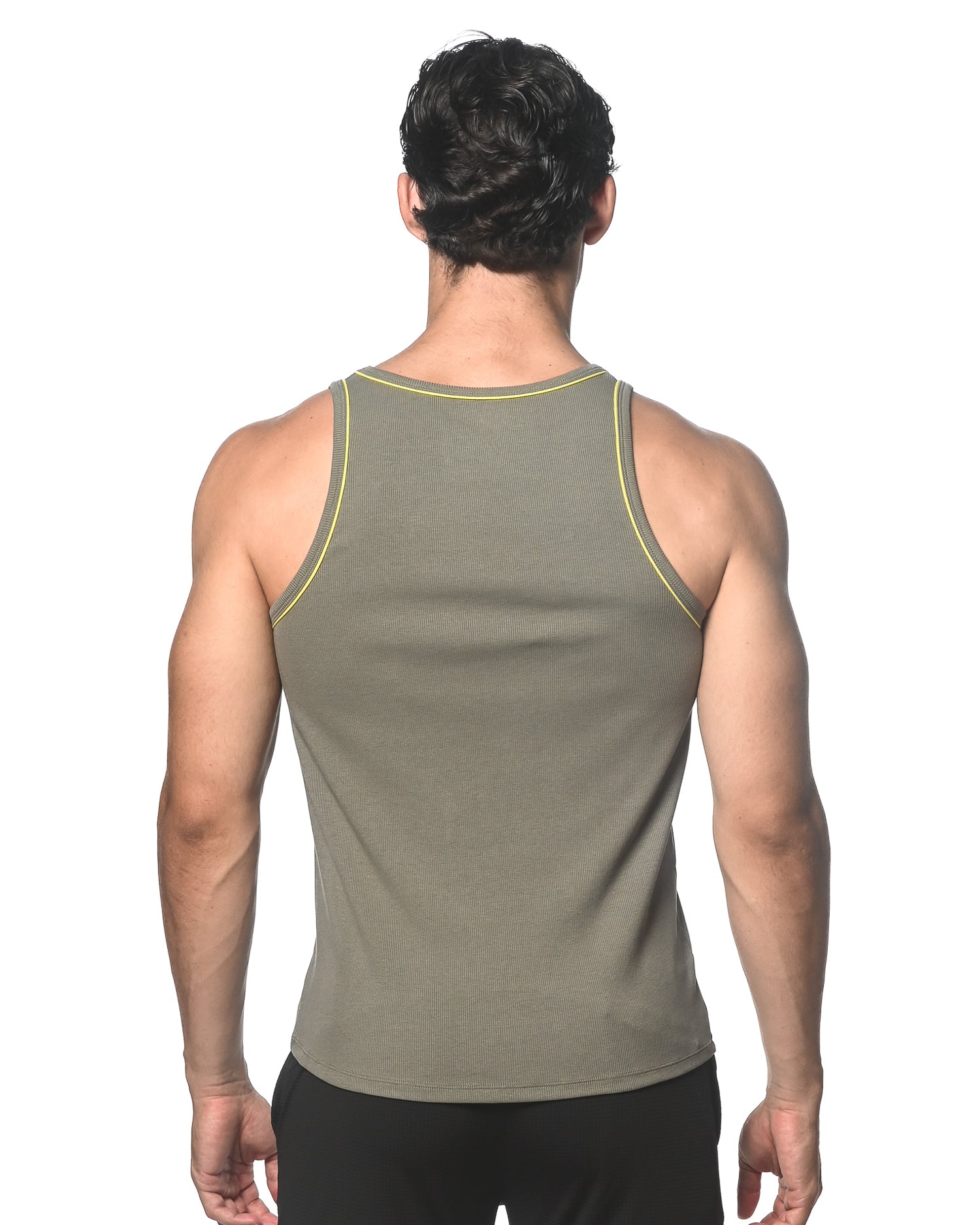 KELP/YELLOW COTTON/TENCEL RIB TANK TOP W/CONTRAST PIPING STA-16009