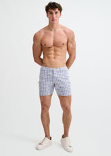 NAVY HOUNDSTOOTH 5" INSEAM TWEED-LOOK JACQUARD STRETCH KNIT JEANS SHORTS ST-1932-106