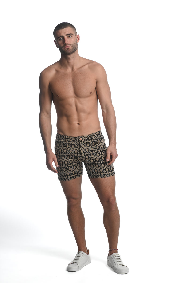 BLACK/SAND SPADES 5" INSEAM JACQUARD STRETCH KNIT JEANS SHORTS LIMITED EDITION ST-1932-42-LX