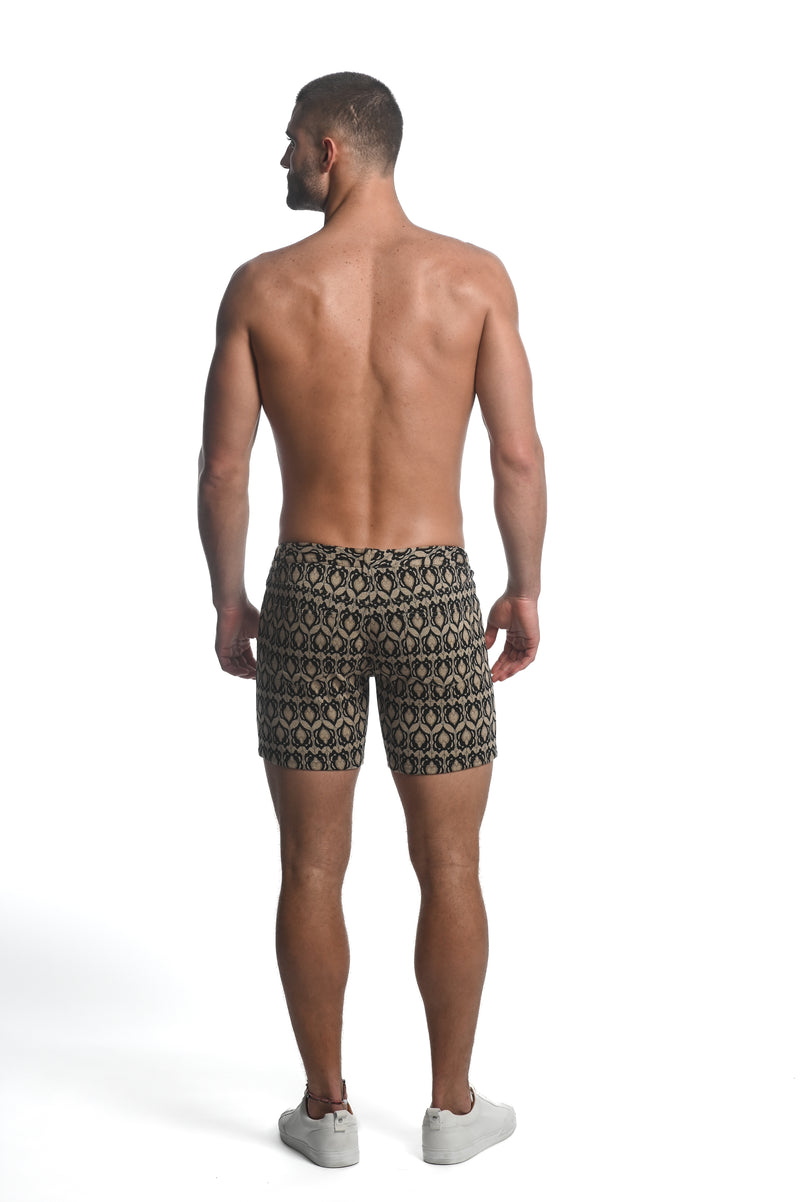BLACK/SAND SPADES 5" INSEAM JACQUARD STRETCH KNIT JEANS SHORTS LIMITED EDITION ST-1932-42-LX