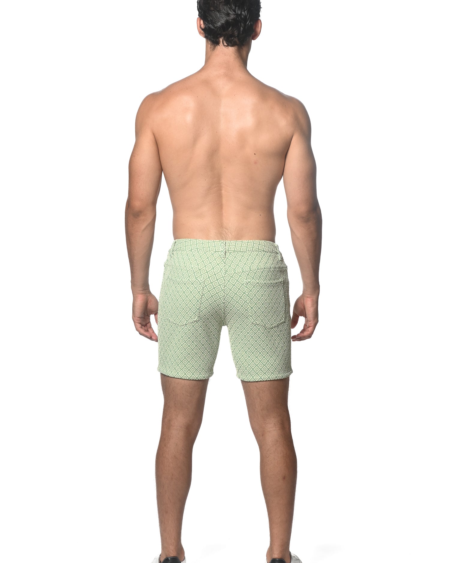 BUTTER/SPRUCE DIAMONDS  5" JACQUARD STRETCH KNIT SHORT ST-1932-47