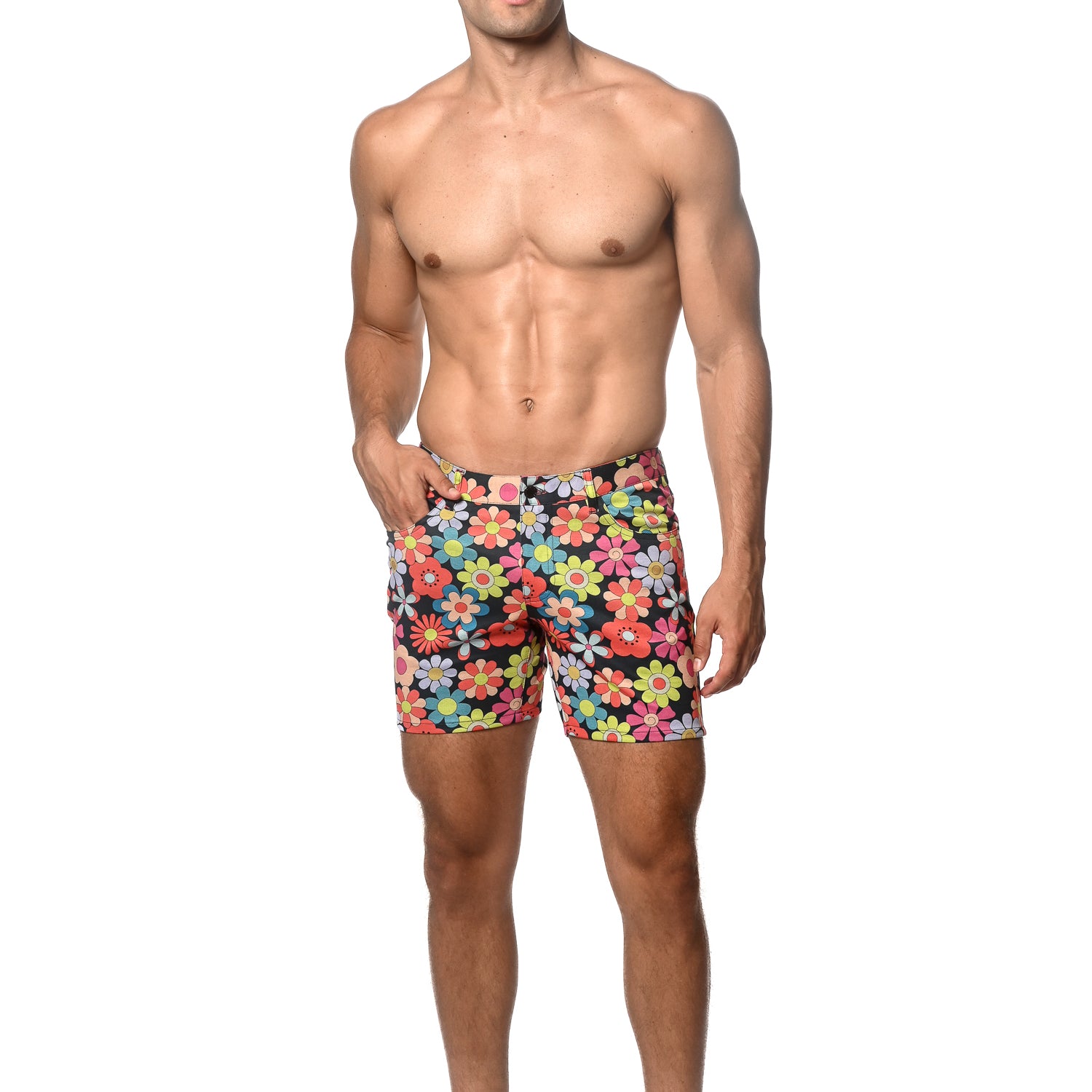 SURF/FLAME FLORAL 5" INSEAM PRINTED STRETCH KNIT SHORTS ST-1932-53