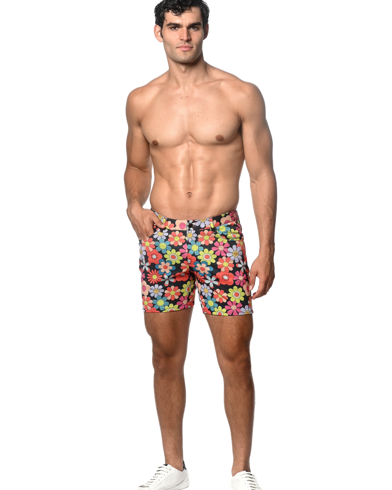 SURF/FLAME FLORAL 5" INSEAM PRINTED STRETCH KNIT SHORTS ST-1932-53