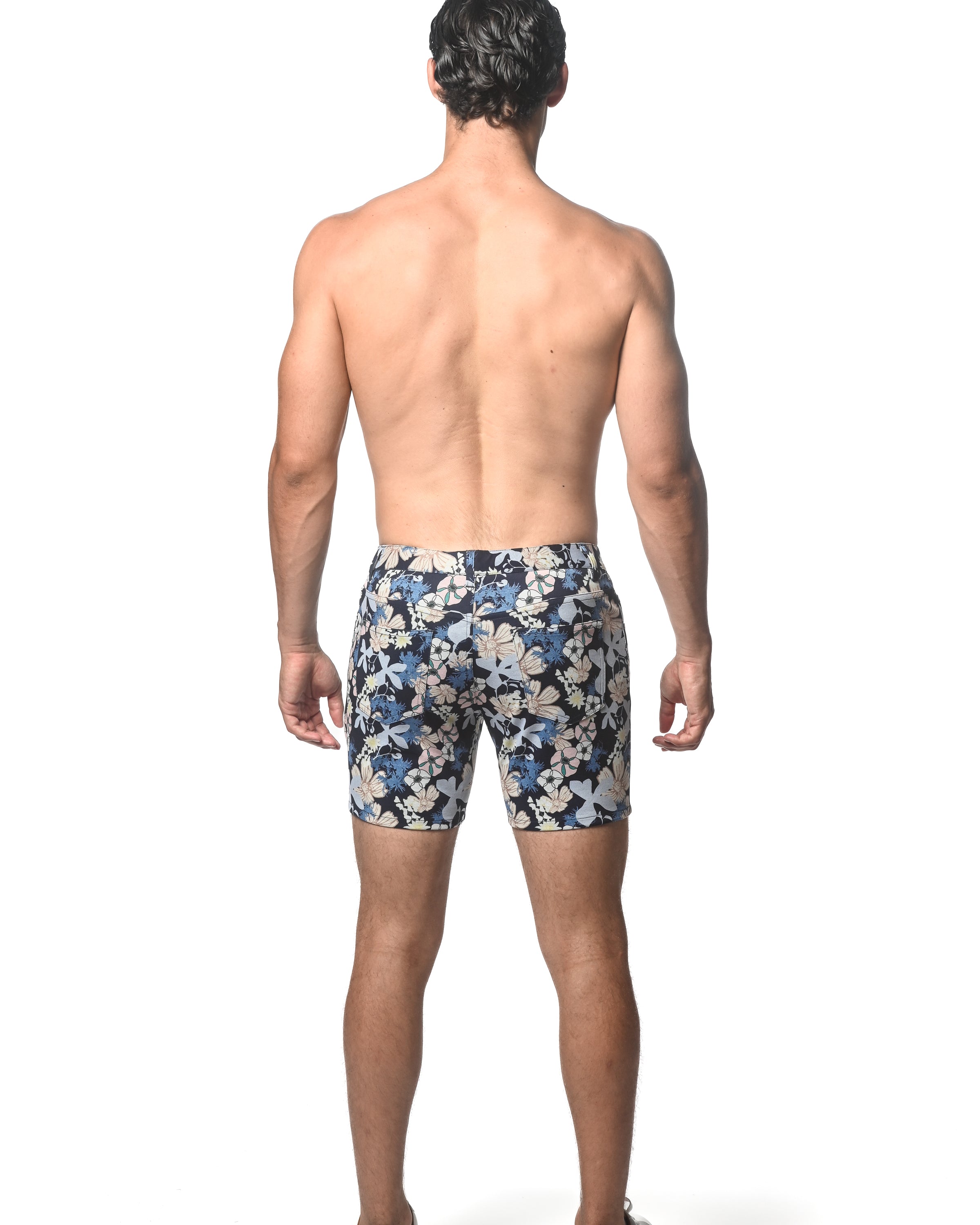 NAVY/BUTTER FLEUR 5" INSEAM PRINTED STRETCH KNIT SHORTS ST-1932-54