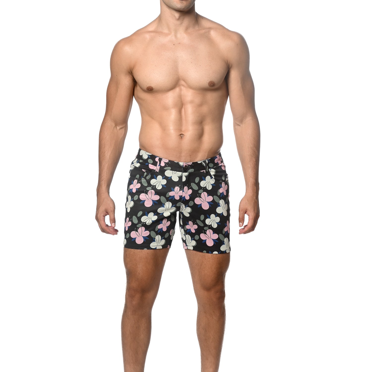 NAVY/BLUSH FLORAL 5" INSEAM PRINTED STRETCH KNIT SHORTS ST-1932-55