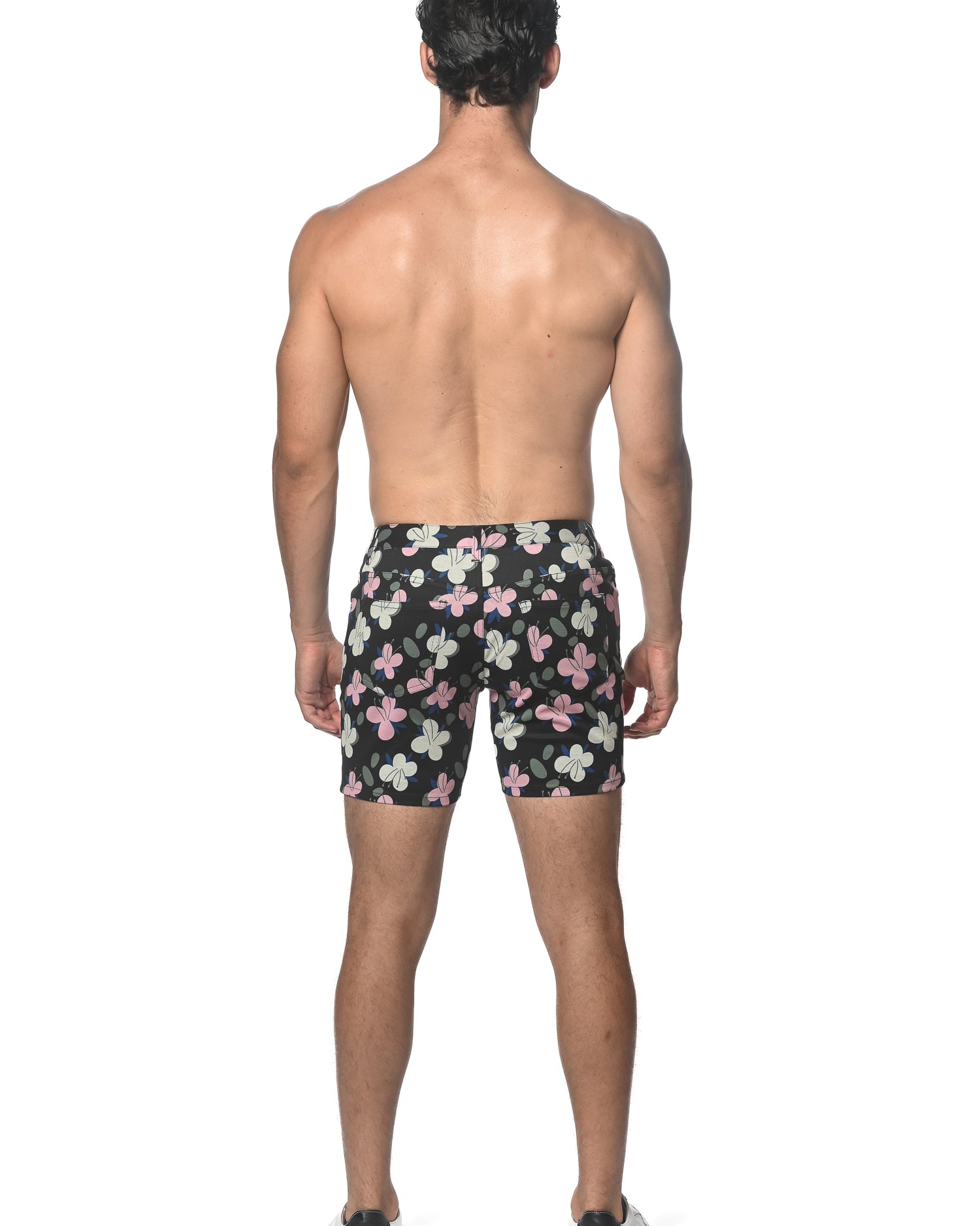 NAVY/BLUSH FLORAL 5" INSEAM PRINTED STRETCH KNIT SHORTS ST-1932-55