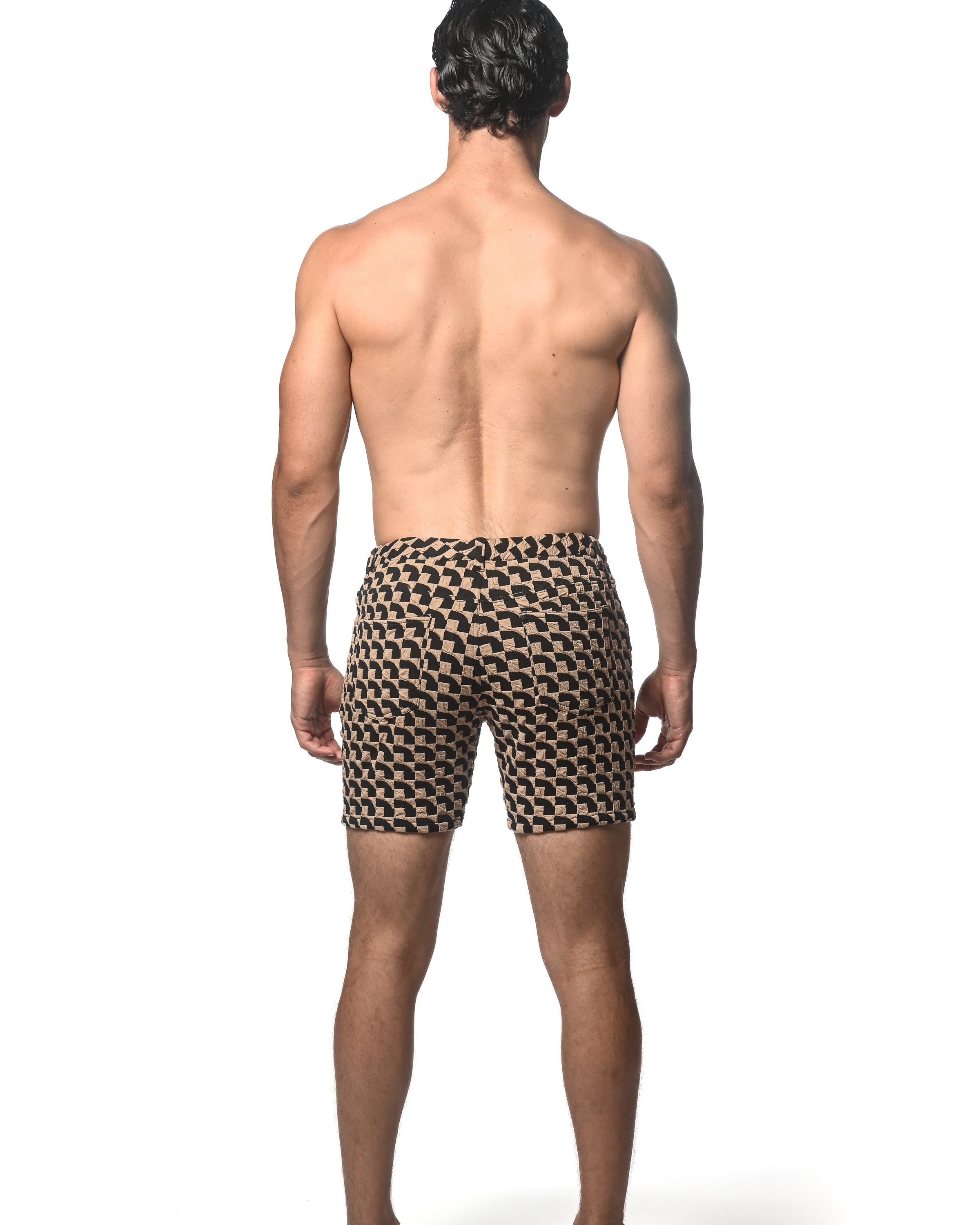 KHAKI/BLACK WAVEY 5" JACQUARD STRETCH KNIT SHORT ST-1932-58