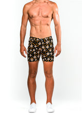 APRICOT/BLACK FLORAL GRID 5" KNIT STRETCH SHORT ST-1932-Final Sale