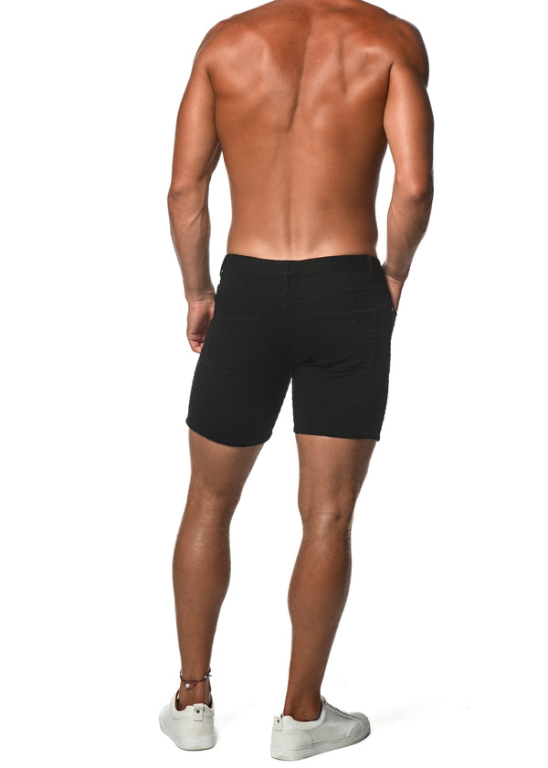 BLACK WIRE HEX EMBOSSED JACQUARD KNIT 5" STRETCH SHORT ST-1932