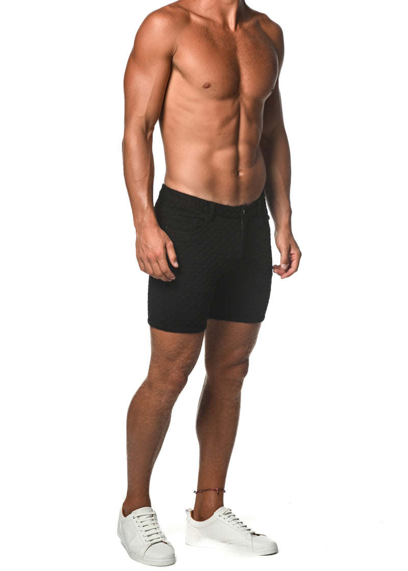 BLACK WIRE HEX EMBOSSED JACQUARD KNIT 5" STRETCH SHORT ST-1932