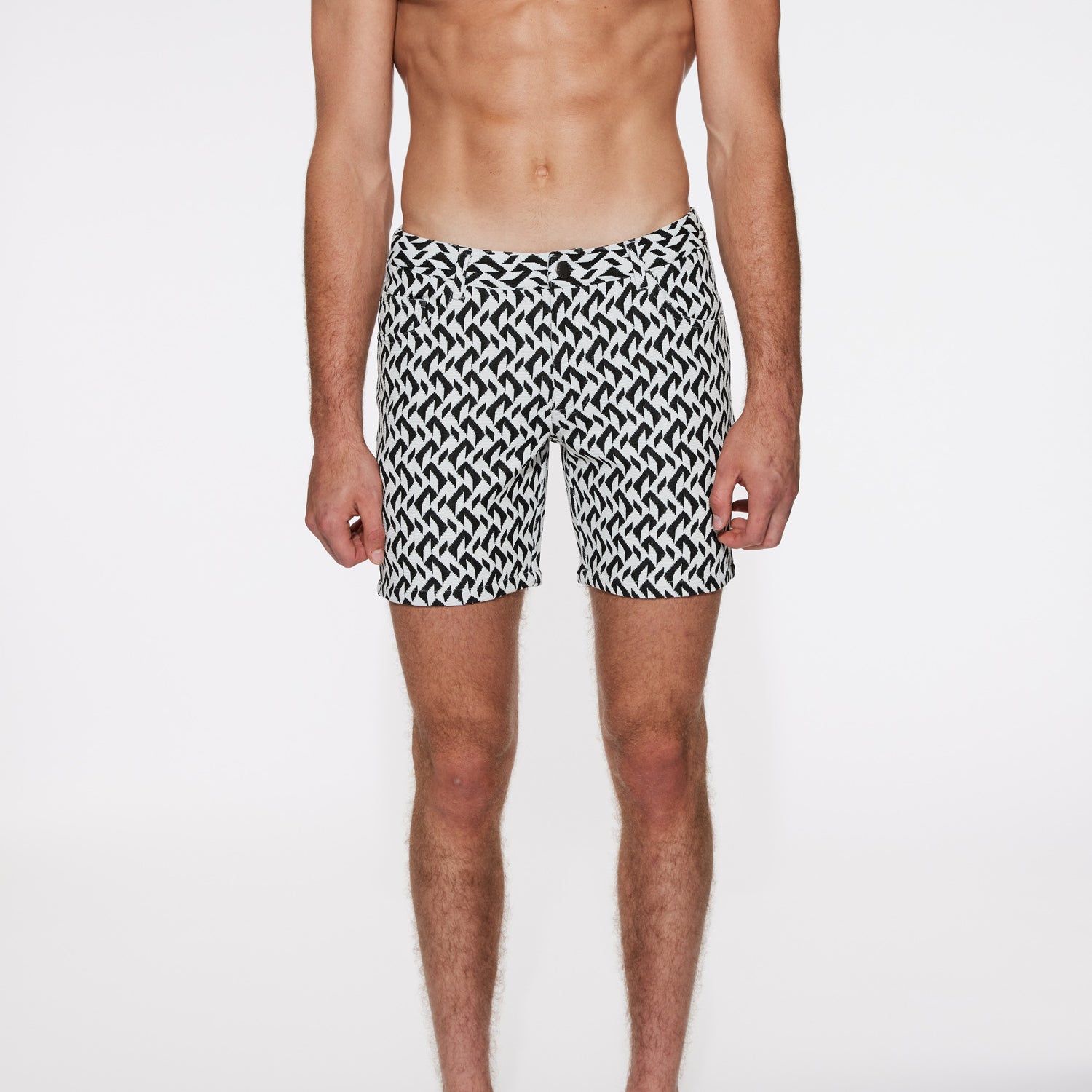 BLACK/WHITE HERRINGBONE 5" JACQUARD KNIT STRETCH SHORT ST-1932-Final Sale