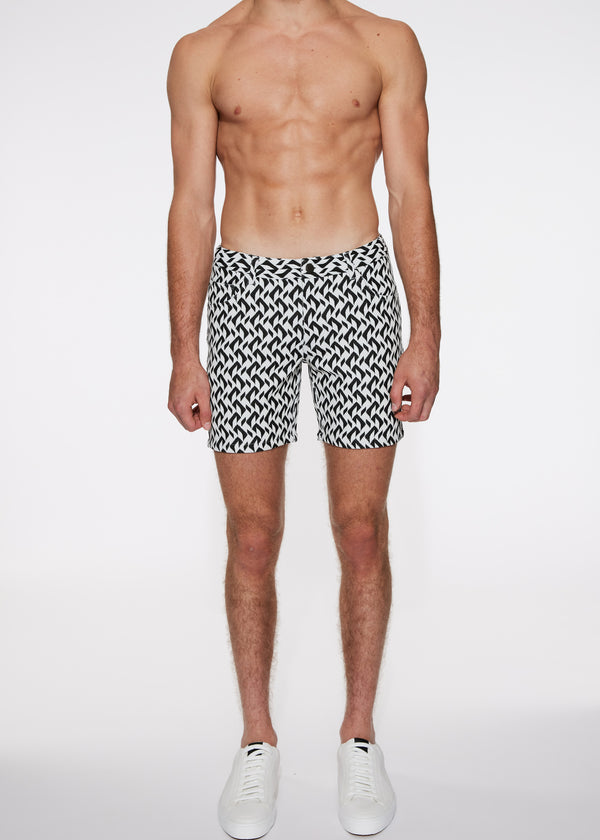 BLACK/WHITE HERRINGBONE 5" JACQUARD KNIT STRETCH SHORT ST-1932-Final Sale