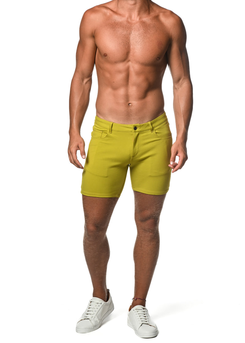 CHARTREUSE 5" INSEAM STRETCH KNIT JEANS SHORTS  ST-1932