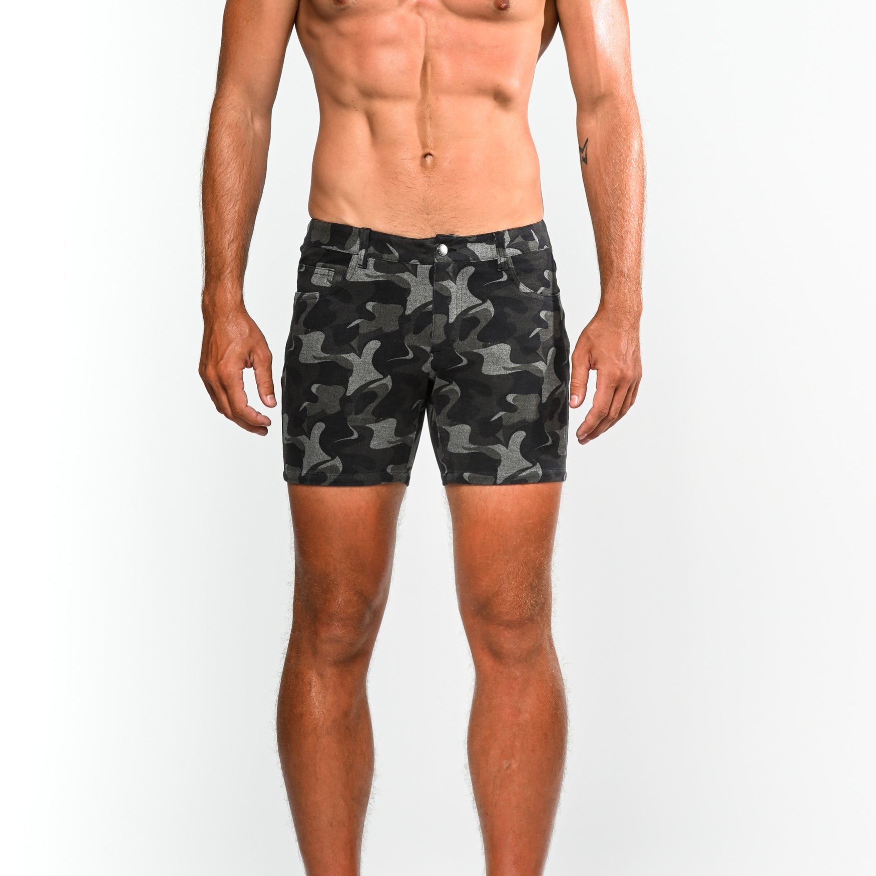 COMBAT GREEN WAVE CAMO 5" PRINTED STRETCH KNIT SHORT ST-1932