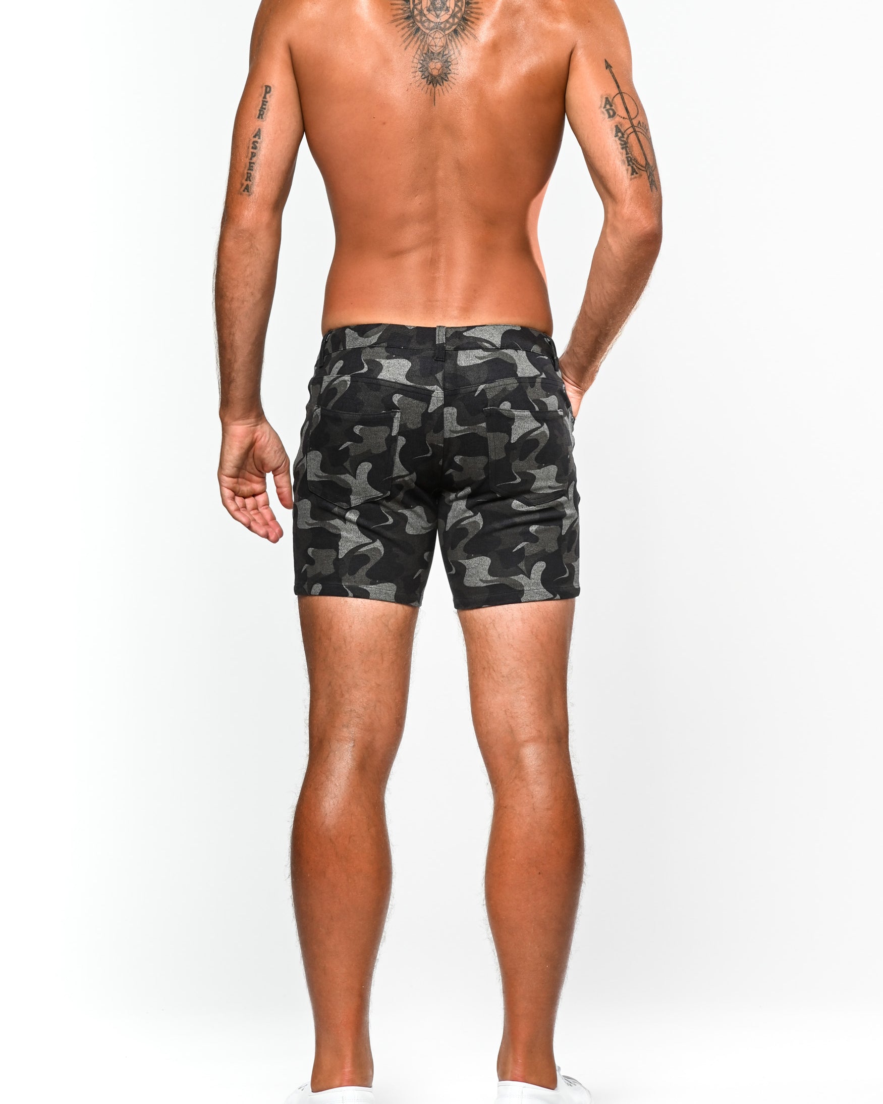 COMBAT GREEN WAVE CAMO 5" PRINTED STRETCH KNIT SHORT ST-1932