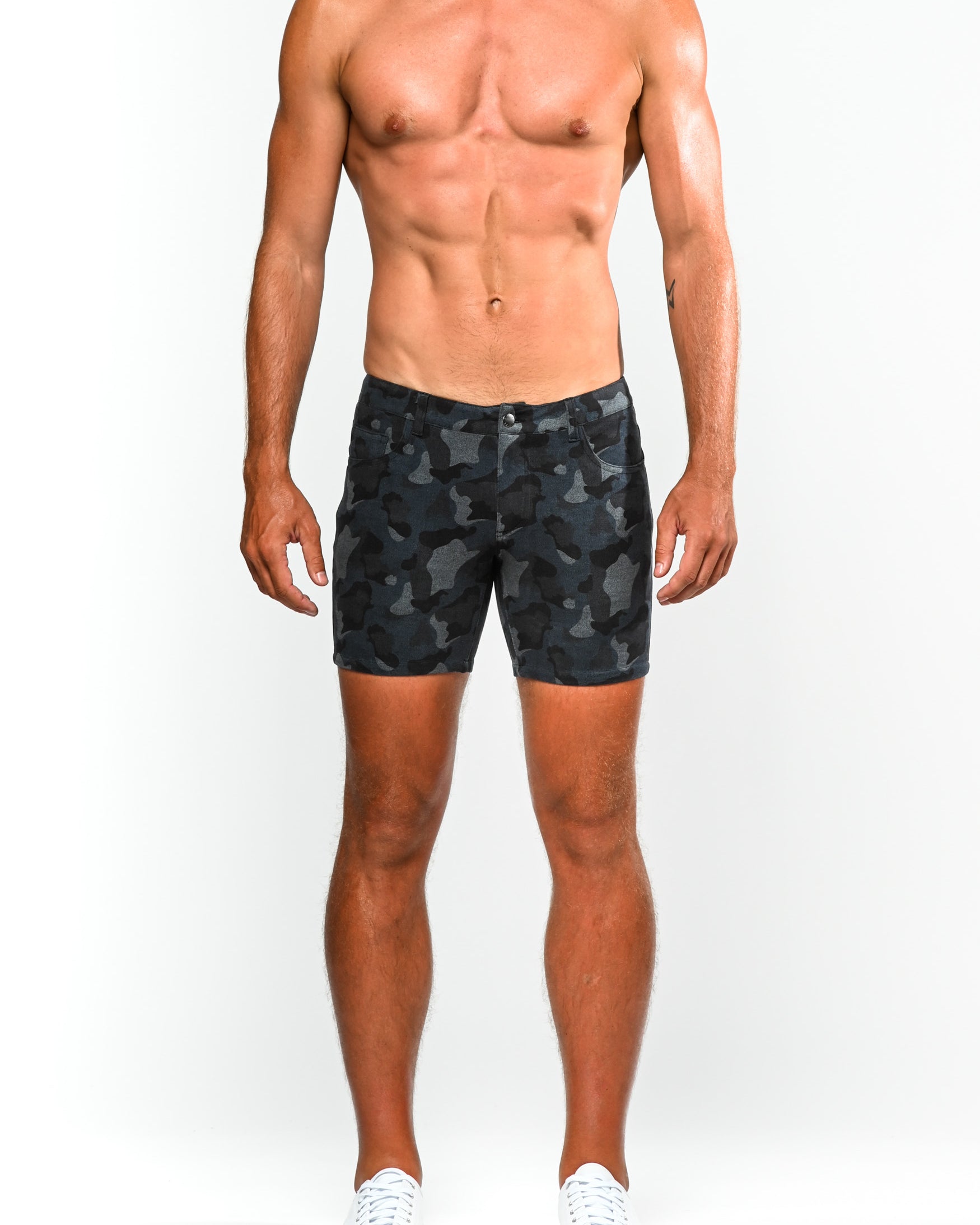 GRANITE/BLUE CAMO 5" PRINTED STRETCH KNIT SHORT  ST-1932