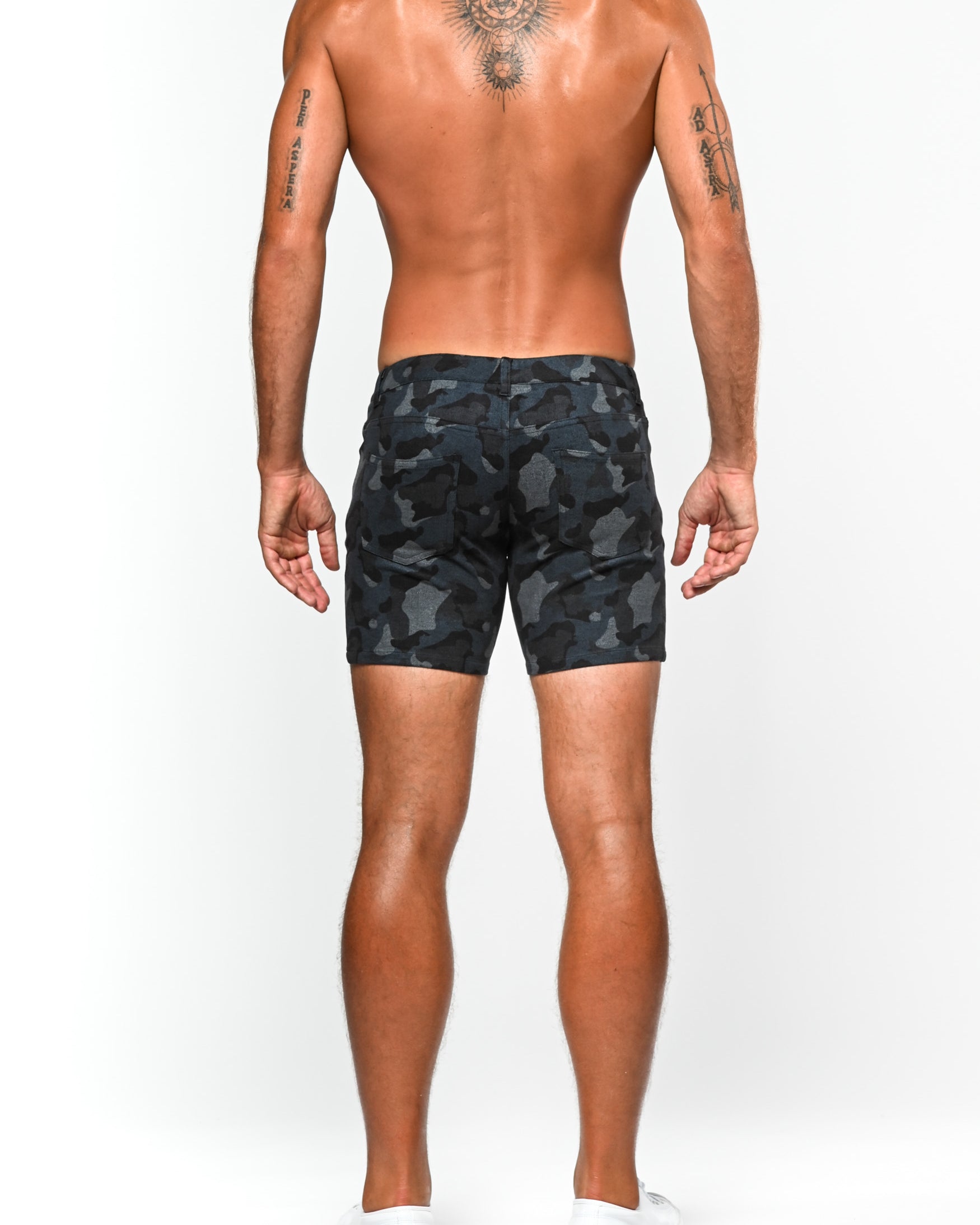 GRANITE/BLUE CAMO 5" PRINTED STRETCH KNIT SHORT  ST-1932