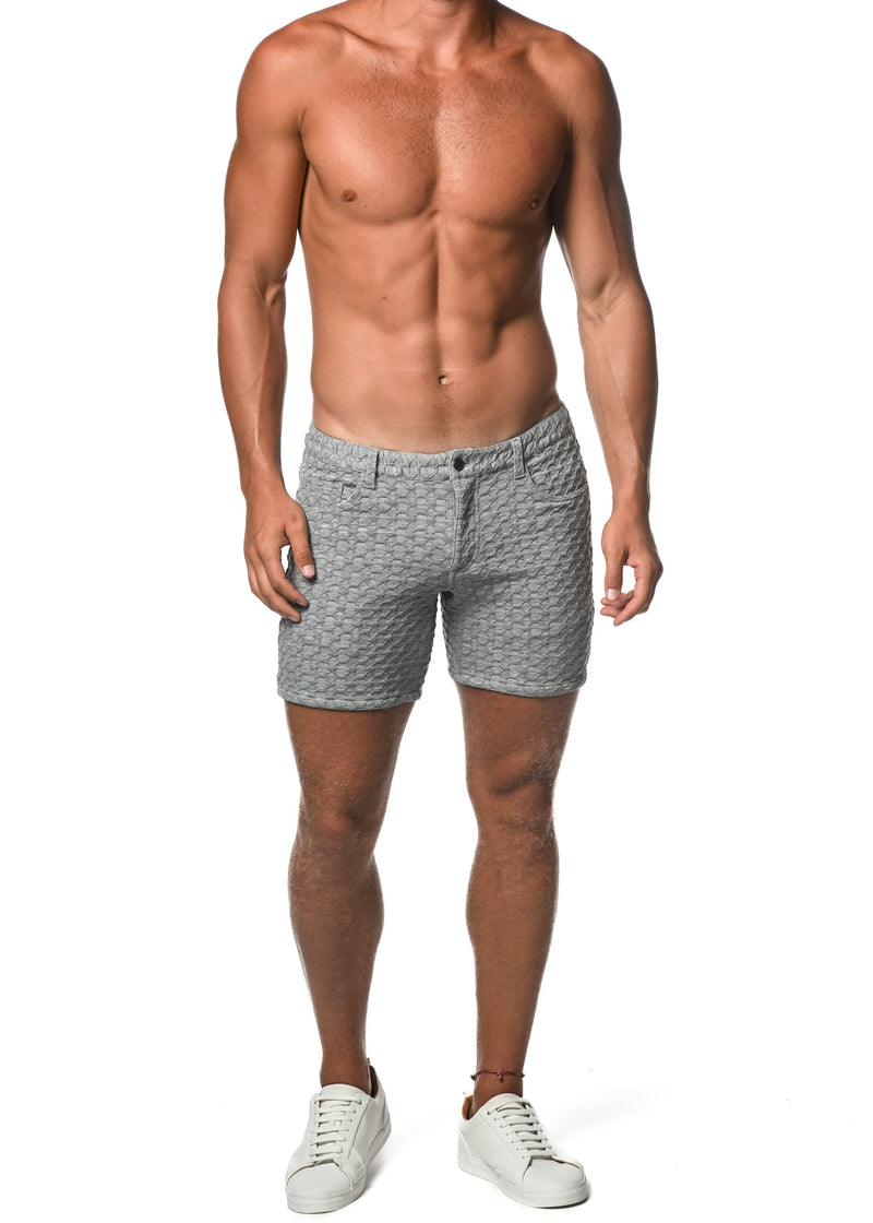 GREY WIRE HEX EMBOSSED JACQUARD KNIT 5" STRETCH SHORT ST-1932