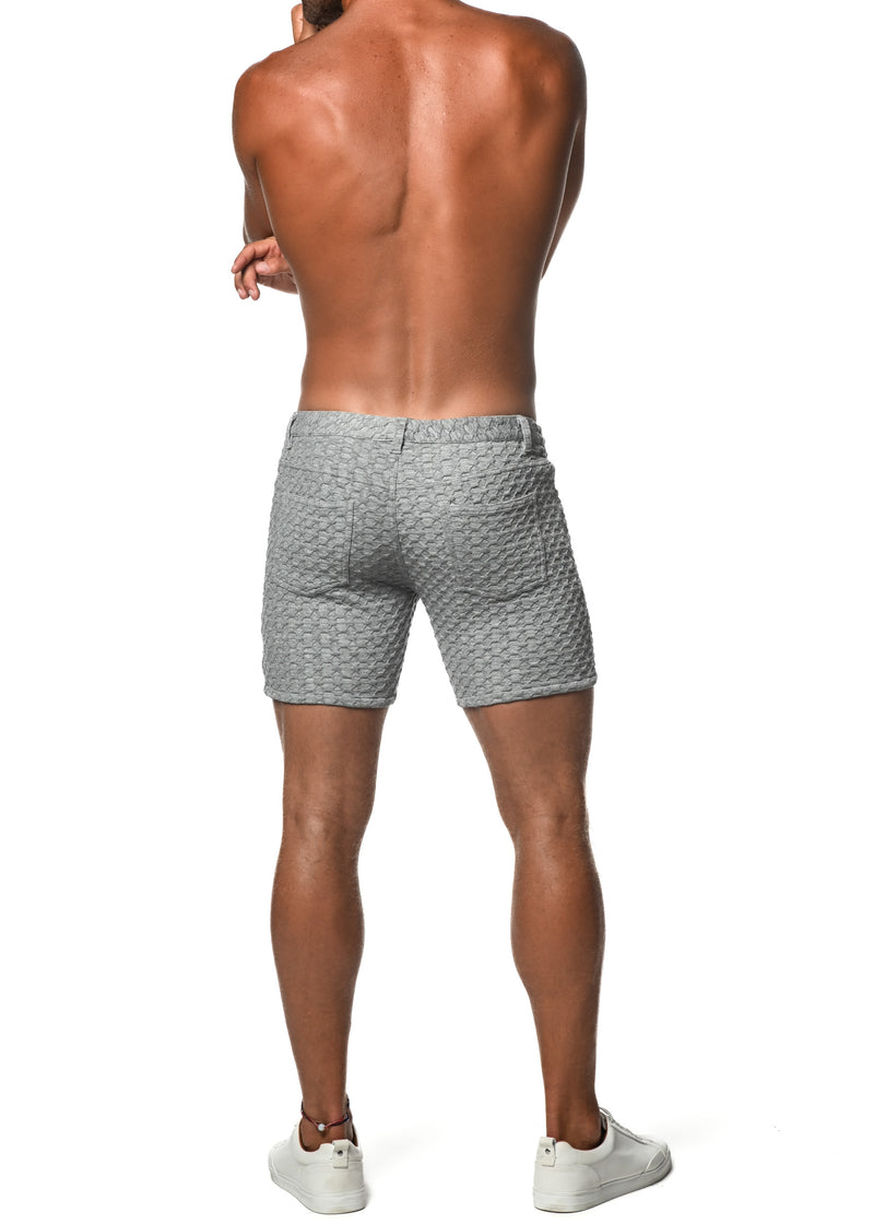 GREY WIRE HEX EMBOSSED JACQUARD KNIT 5" STRETCH SHORT ST-1932