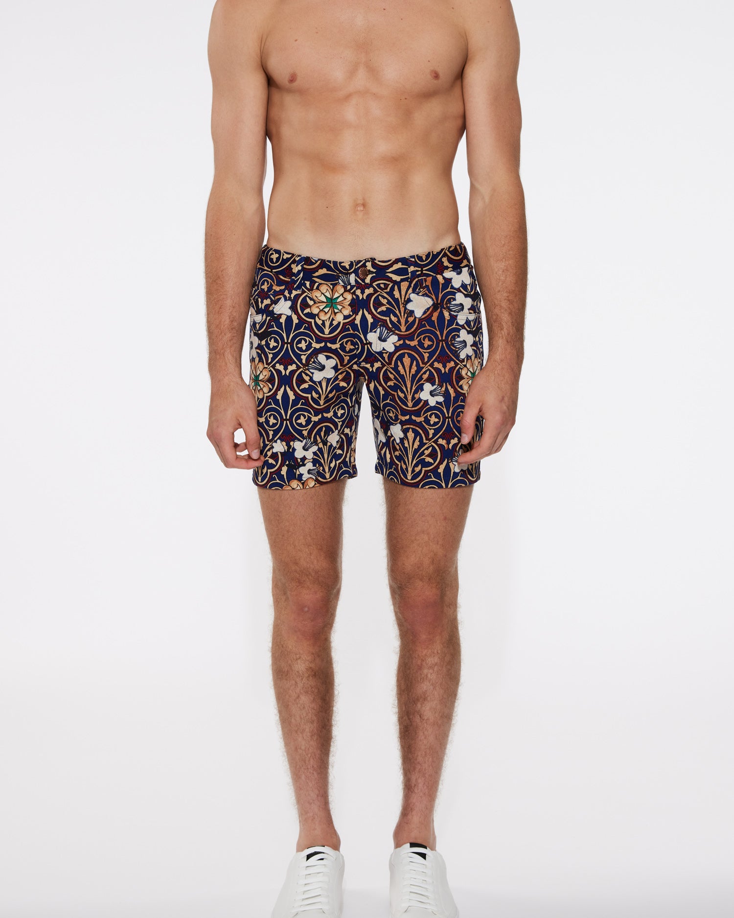 KHAKI/NAVY MOSAIC FLORAL 5" KNIT STRETCH SHORT  ST-1932- Final Sale