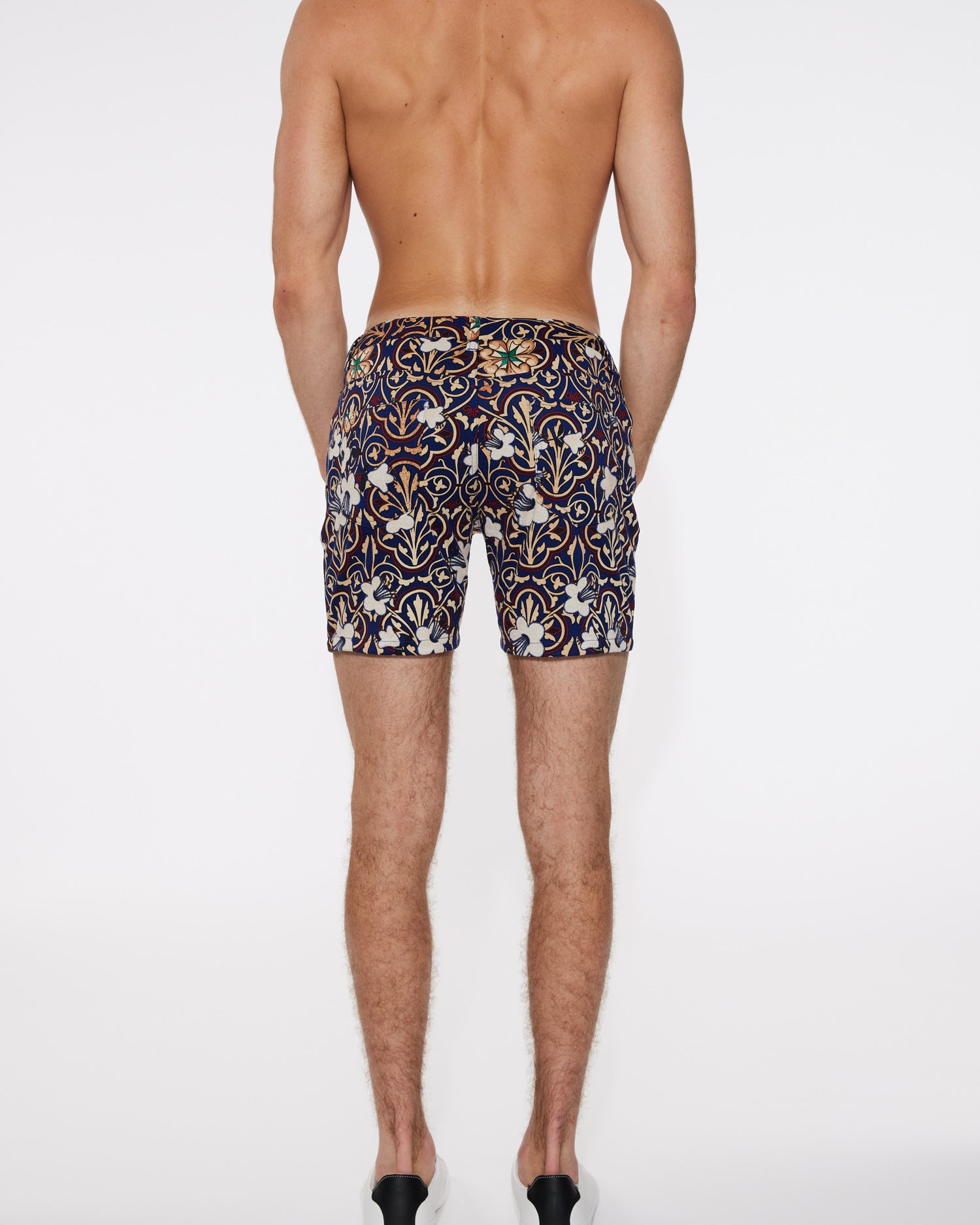 KHAKI/NAVY MOSAIC FLORAL 5" KNIT STRETCH SHORT  ST-1932- Final Sale