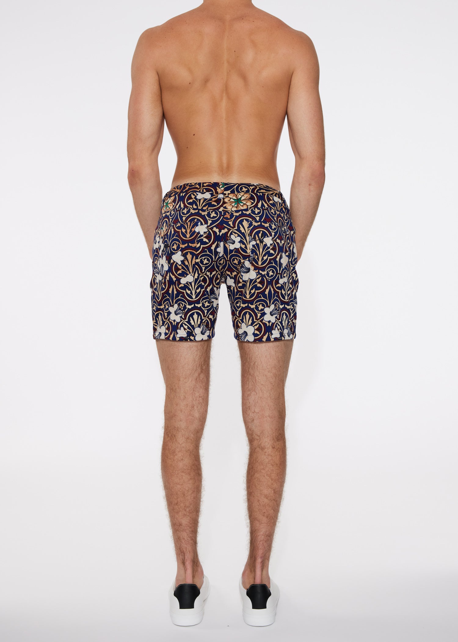 KHAKI/NAVY MOSAIC FLORAL 5" KNIT STRETCH SHORT  ST-1932- Final Sale