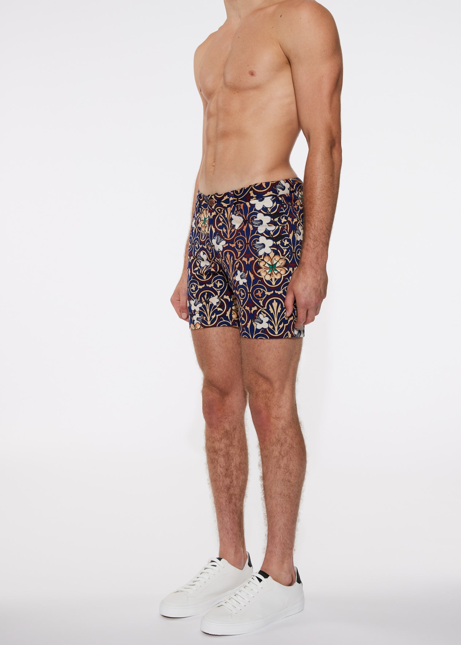 KHAKI/NAVY MOSAIC FLORAL 5" KNIT STRETCH SHORT  ST-1932- Final Sale