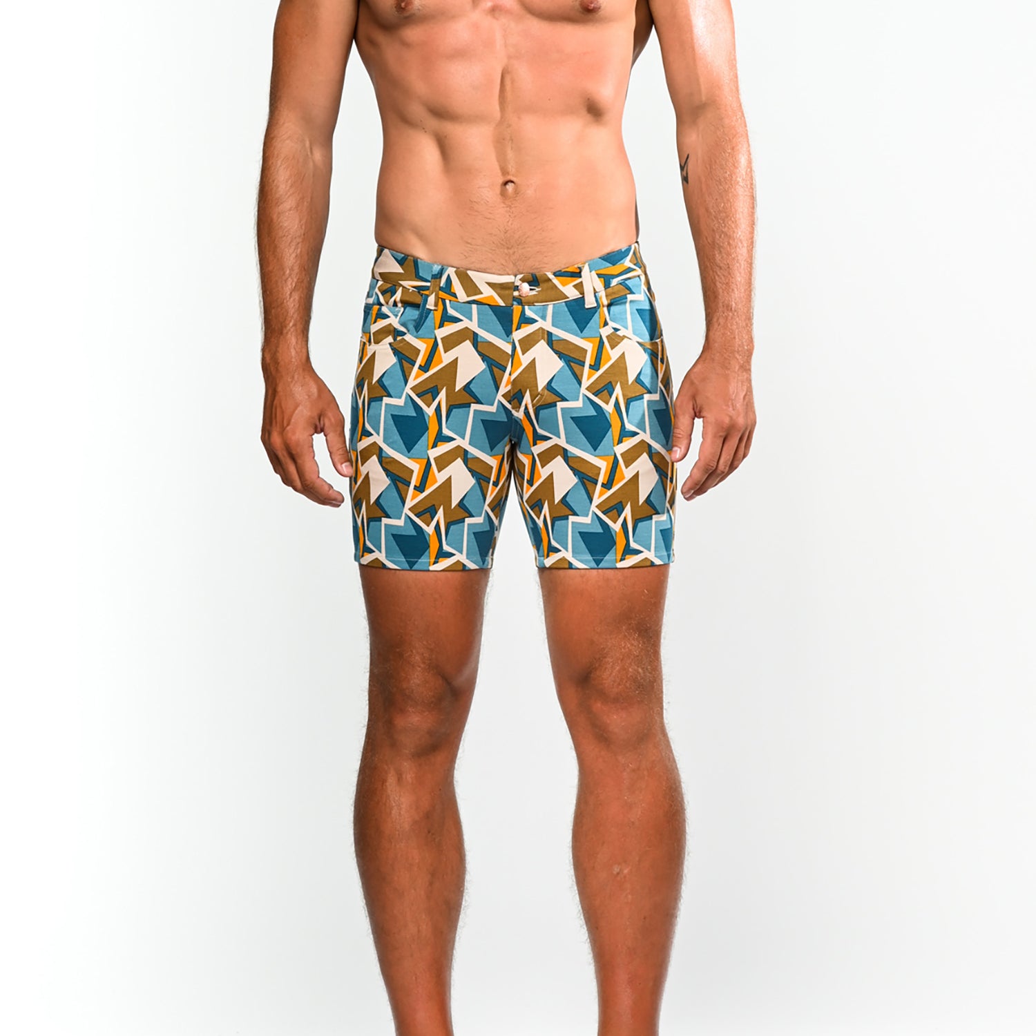 APRICOT/BLUE MOSAIC PRINTED 5" INSEAM KNIT STRETCH SHORTS ST-1932-LX-FINAL SALE