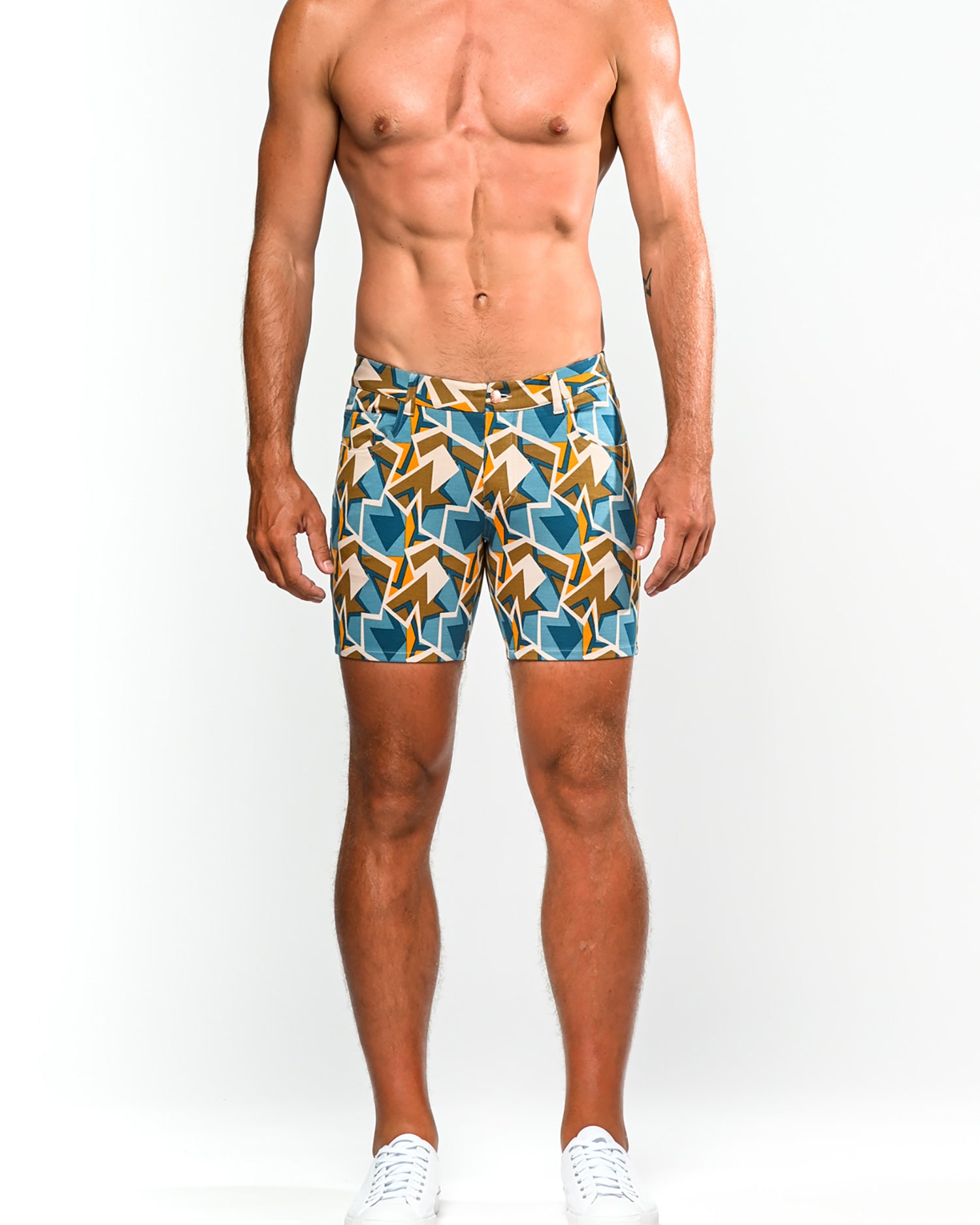 APRICOT/BLUE MOSAIC PRINTED 5" INSEAM KNIT STRETCH SHORTS ST-1932-LX-FINAL SALE