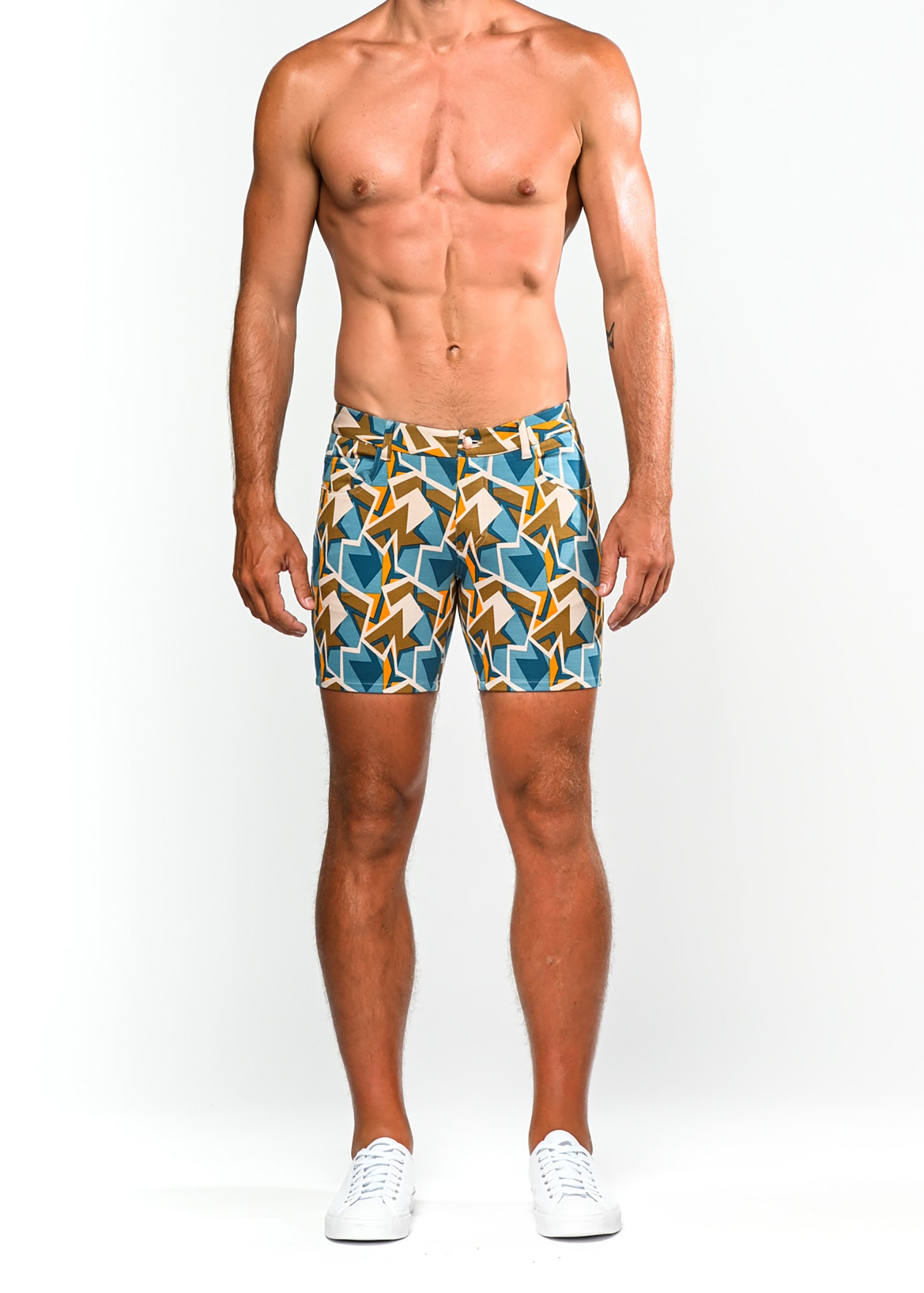 APRICOT/BLUE MOSAIC PRINTED 5" INSEAM KNIT STRETCH SHORTS ST-1932-LX-FINAL SALE