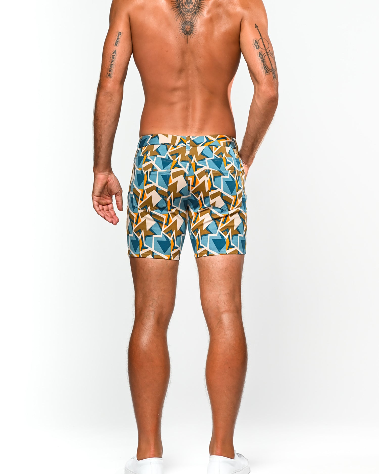 APRICOT/BLUE MOSAIC PRINTED 5" INSEAM KNIT STRETCH SHORTS ST-1932-LX-FINAL SALE